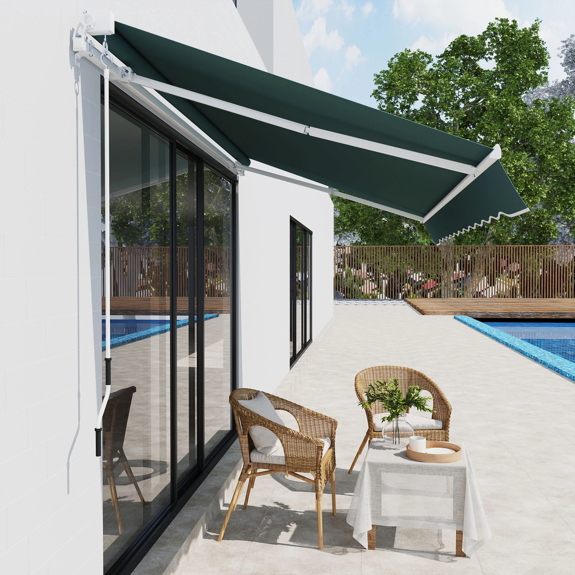 2.5 x 2m Manual Retractable Awning Canopy with Winding Handle for Patio, Green - Image 4