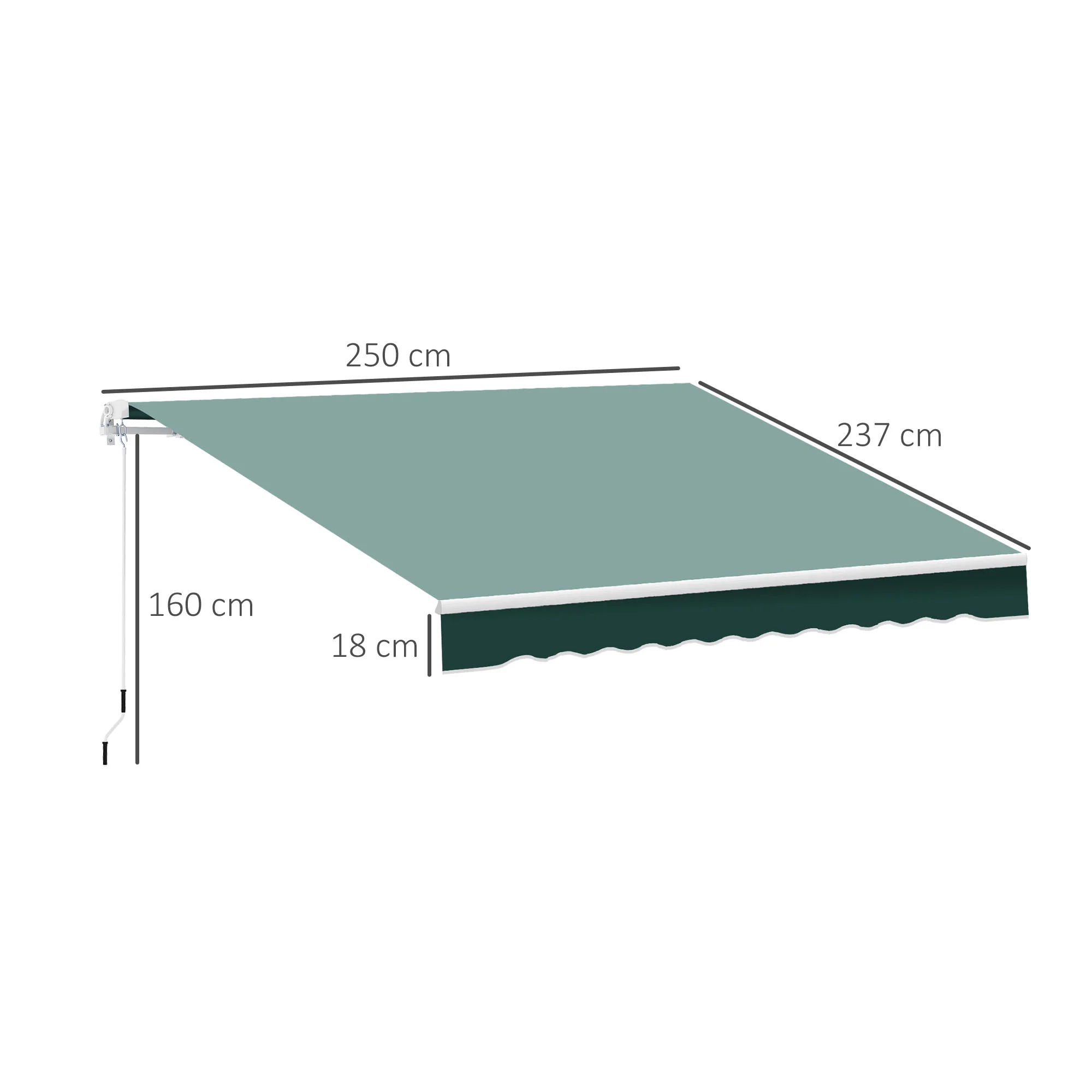 2.5 x 2m Manual Retractable Awning Canopy with Winding Handle for Patio, Green - Image 5