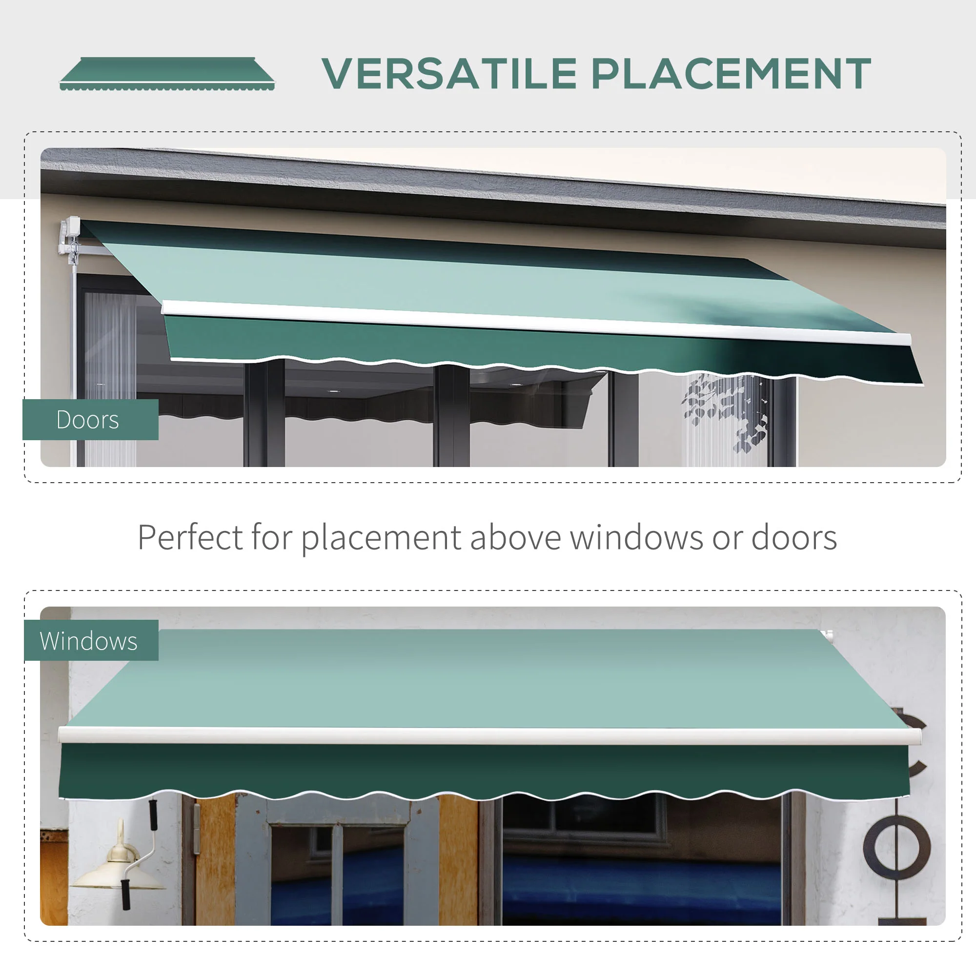 2.5 x 2m Manual Retractable Awning Canopy with Winding Handle for Patio, Green - Image 7