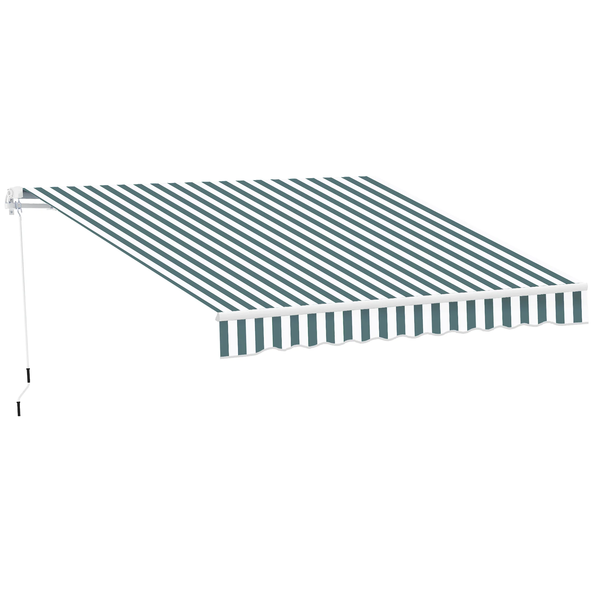 2.5 x 2m Manual Retractable Awning Canopy with Winding Handle for Patio, Green/White Stripes