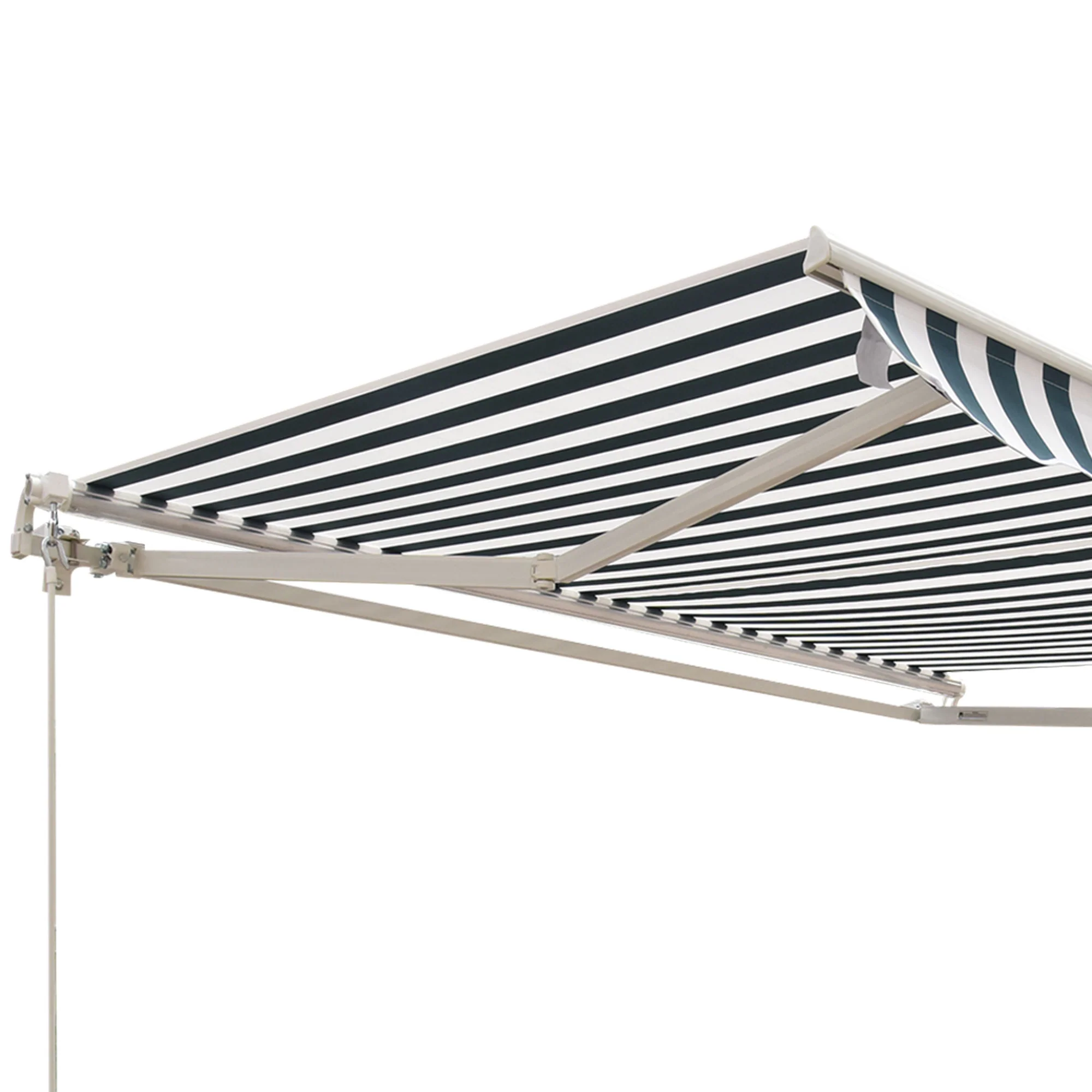 2.5 x 2m Manual Retractable Awning Canopy with Winding Handle for Patio, Green/White Stripes - Image 11