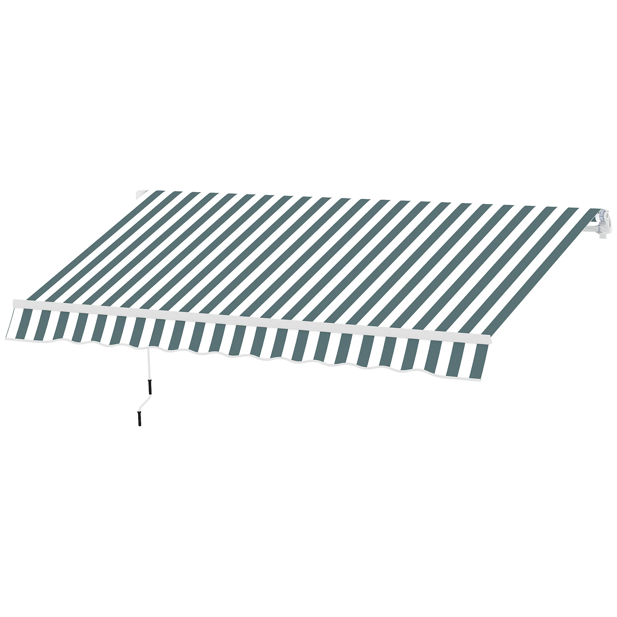 2.5 x 2m Manual Retractable Awning Canopy with Winding Handle for Patio, Green/White Stripes - Image 2