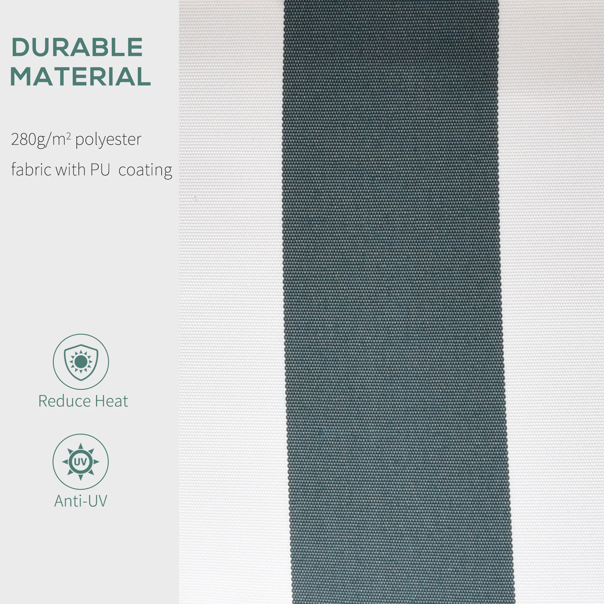 2.5 x 2m Manual Retractable Awning Canopy with Winding Handle for Patio, Green/White Stripes - Image 6