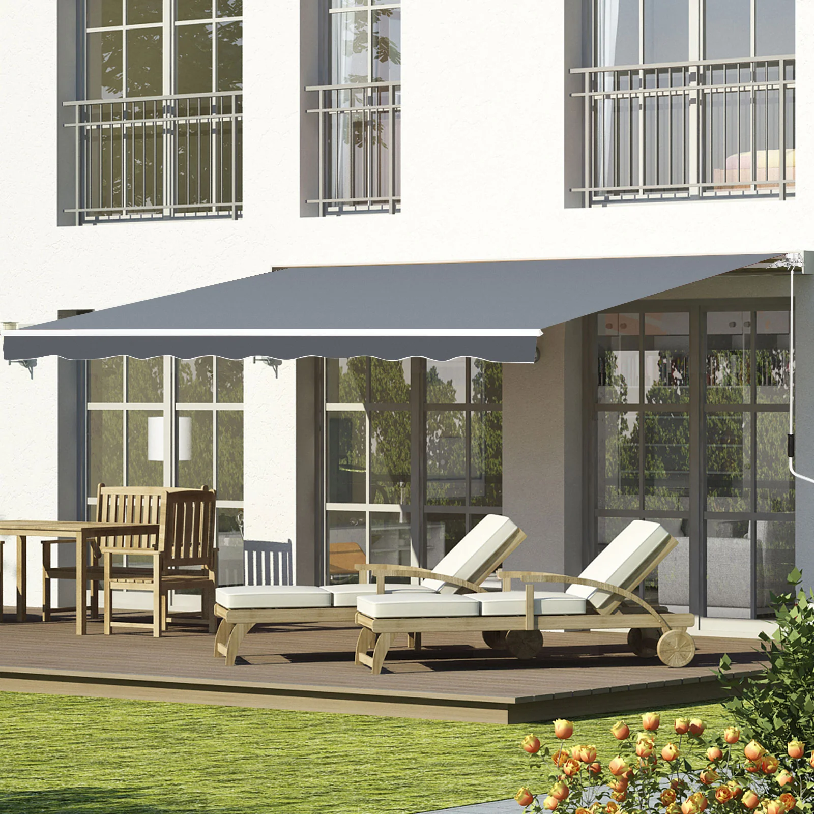 2.5 x 2m Manual Retractable Awning Canopy with Winding Handle for Garden, Patio, Grey - Image 3