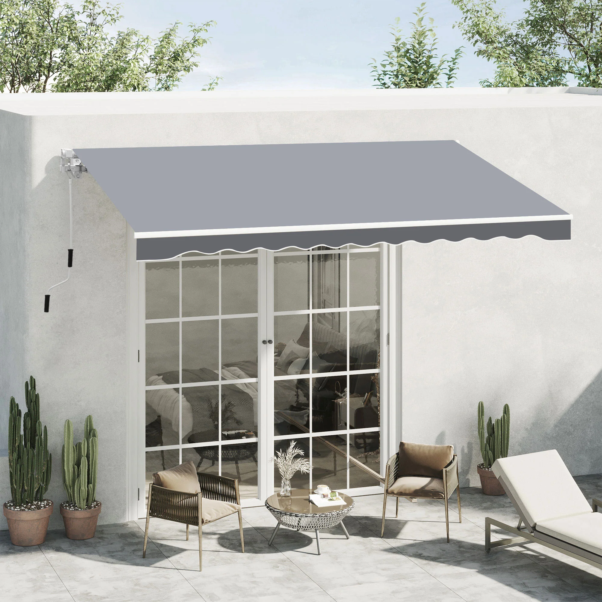 2.5 x 2m Manual Retractable Awning Canopy with Winding Handle for Garden, Patio, Grey - Image 4