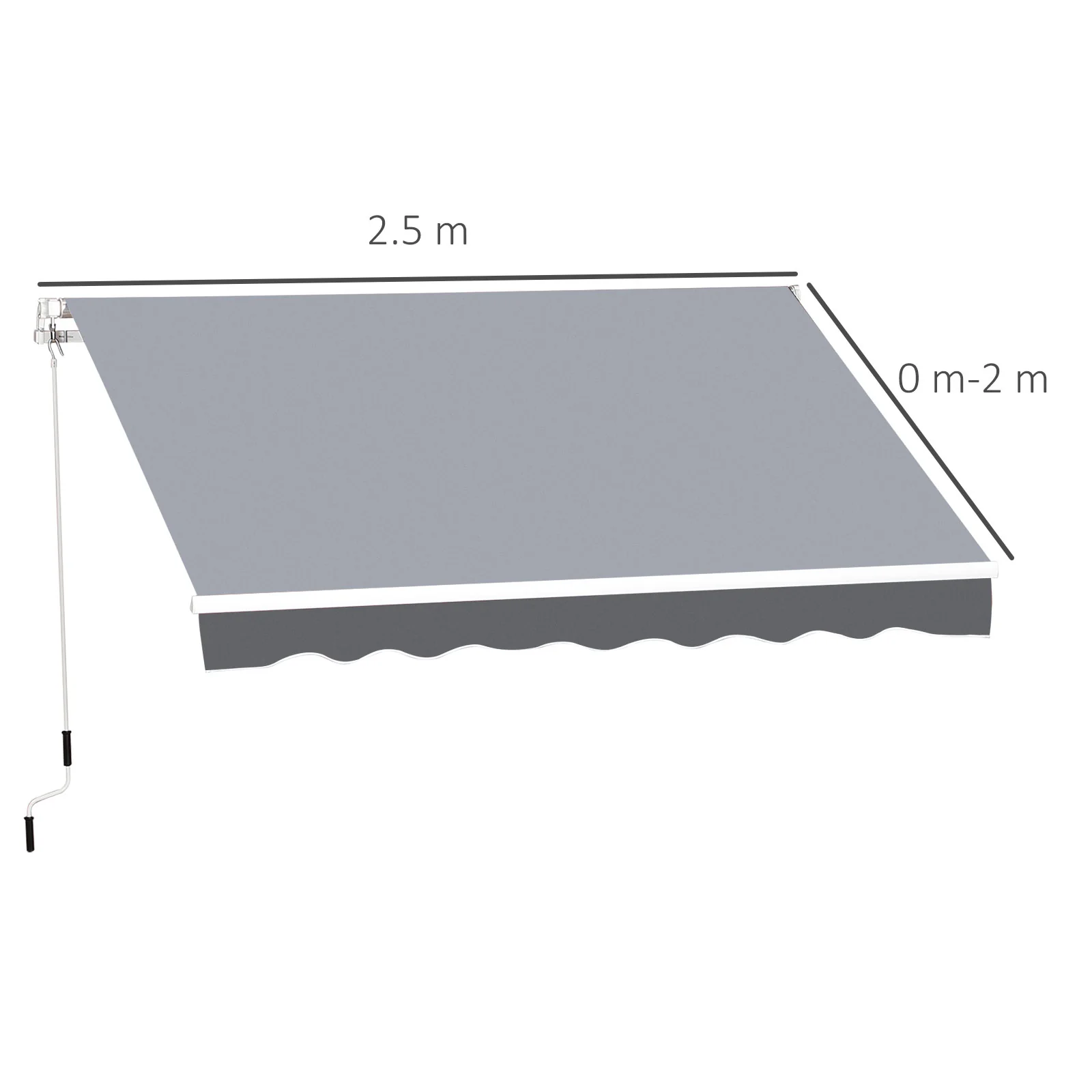 2.5 x 2m Manual Retractable Awning Canopy with Winding Handle for Garden, Patio, Grey - Image 5