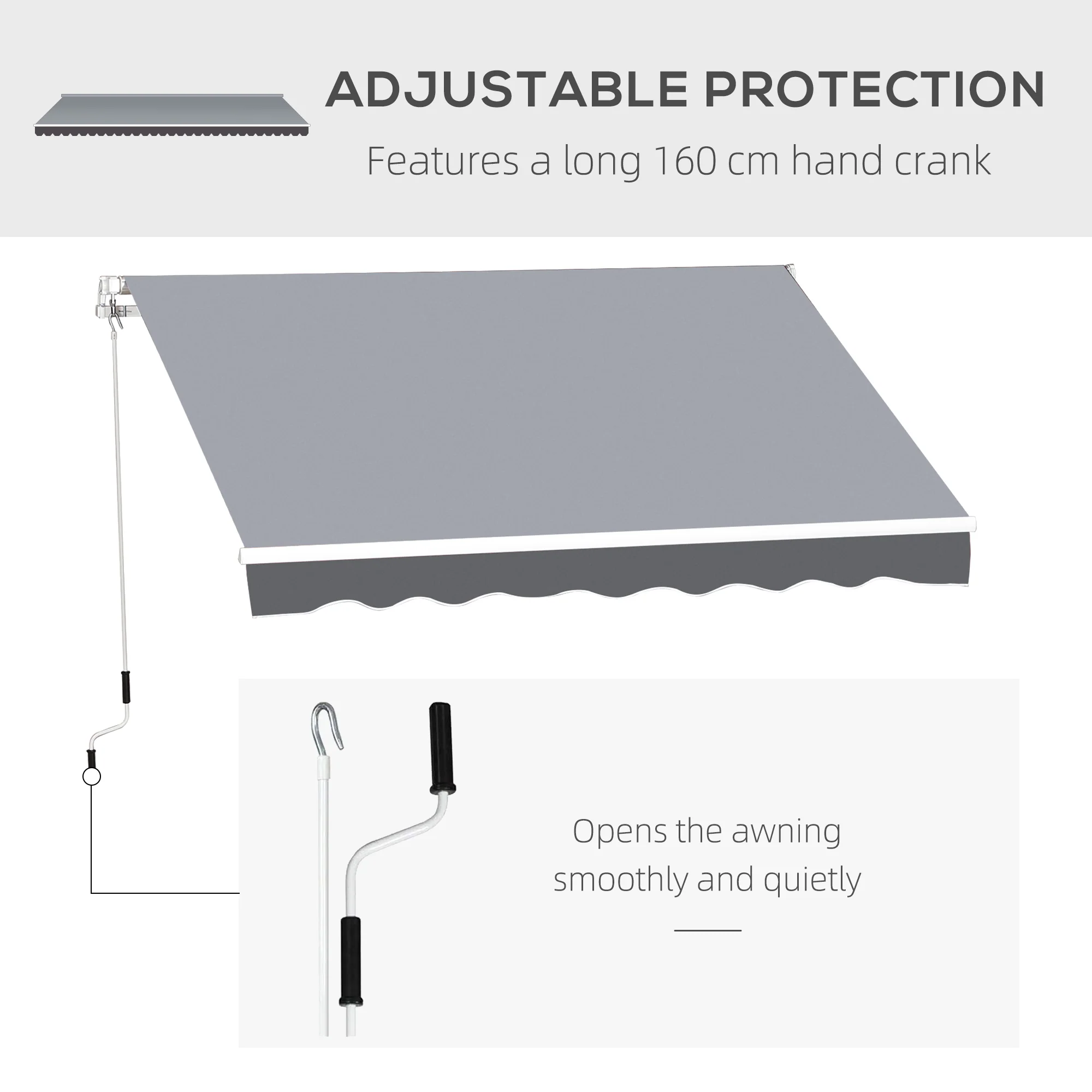 2.5 x 2m Manual Retractable Awning Canopy with Winding Handle for Garden, Patio, Grey - Image 7