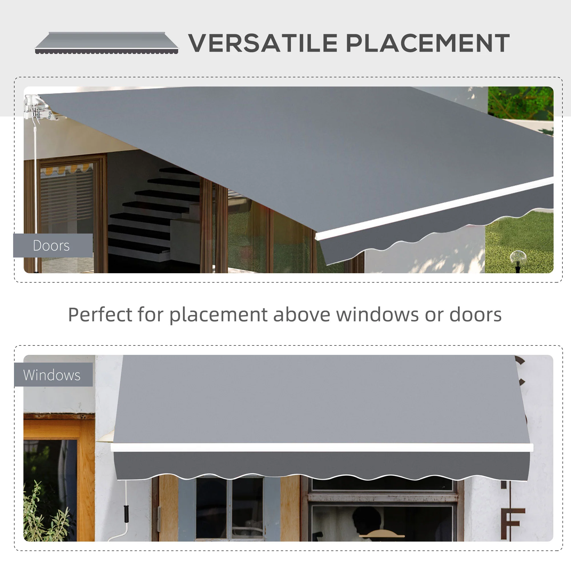 2.5 x 2m Manual Retractable Awning Canopy with Winding Handle for Garden, Patio, Grey - Image 8