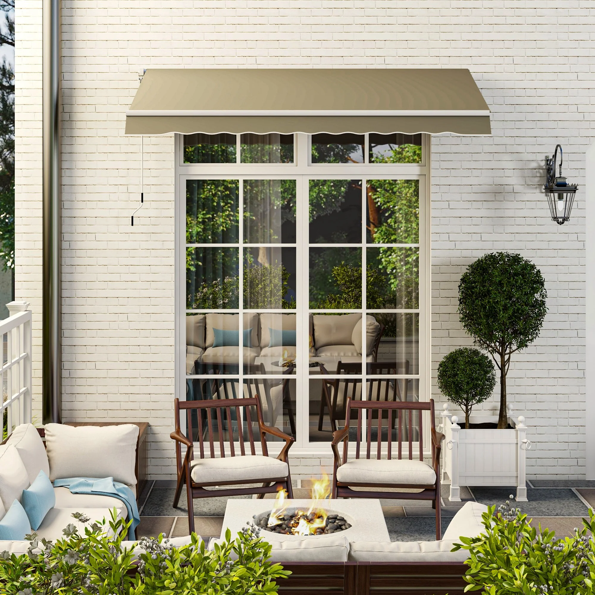 2.5 x 2m Manual Retractable Awning Canopy with Winding Handle for Garden, Patio, Khaki - Image 10