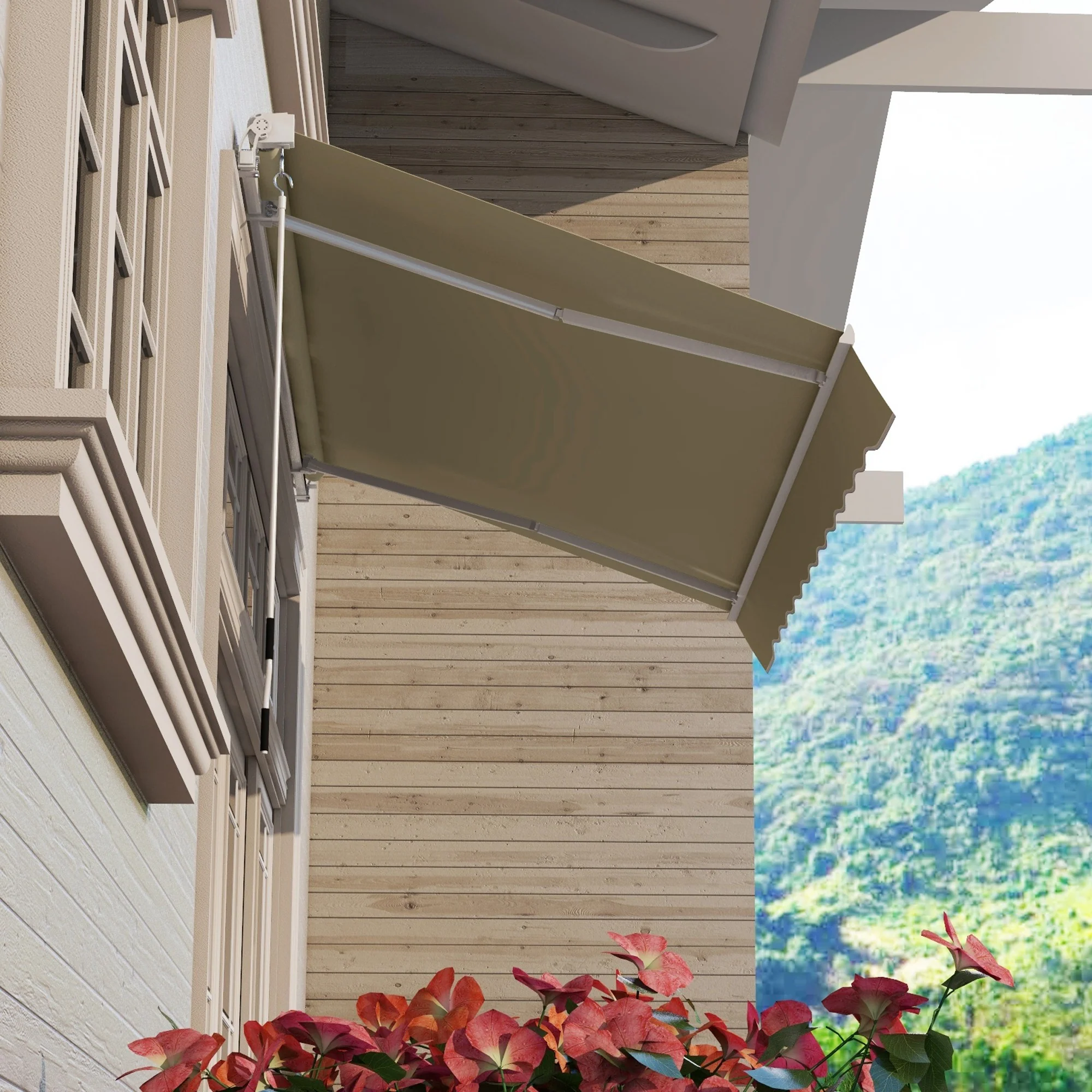 2.5 x 2m Manual Retractable Awning Canopy with Winding Handle for Garden, Patio, Khaki - Image 11
