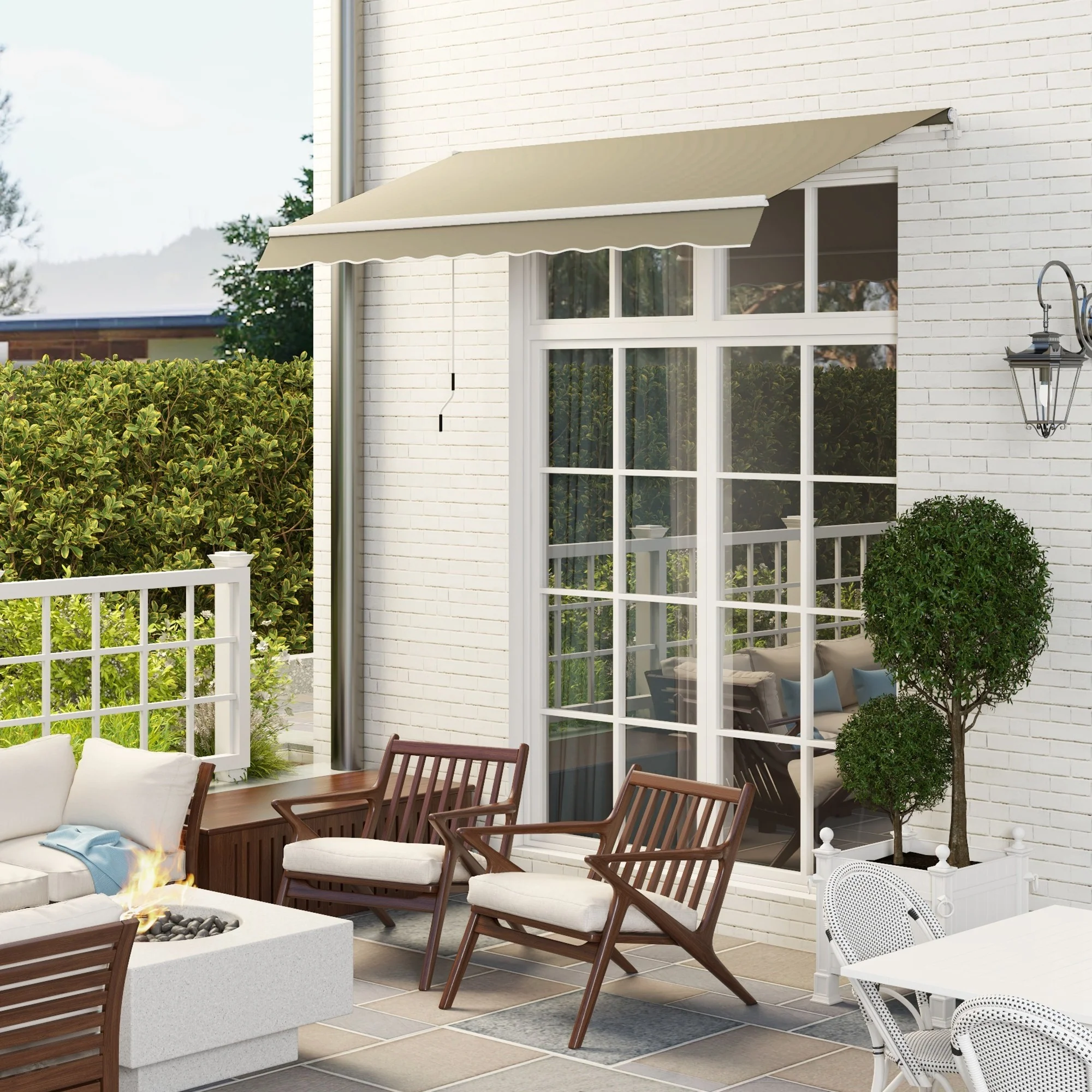2.5 x 2m Manual Retractable Awning Canopy with Winding Handle for Garden, Patio, Khaki - Image 3