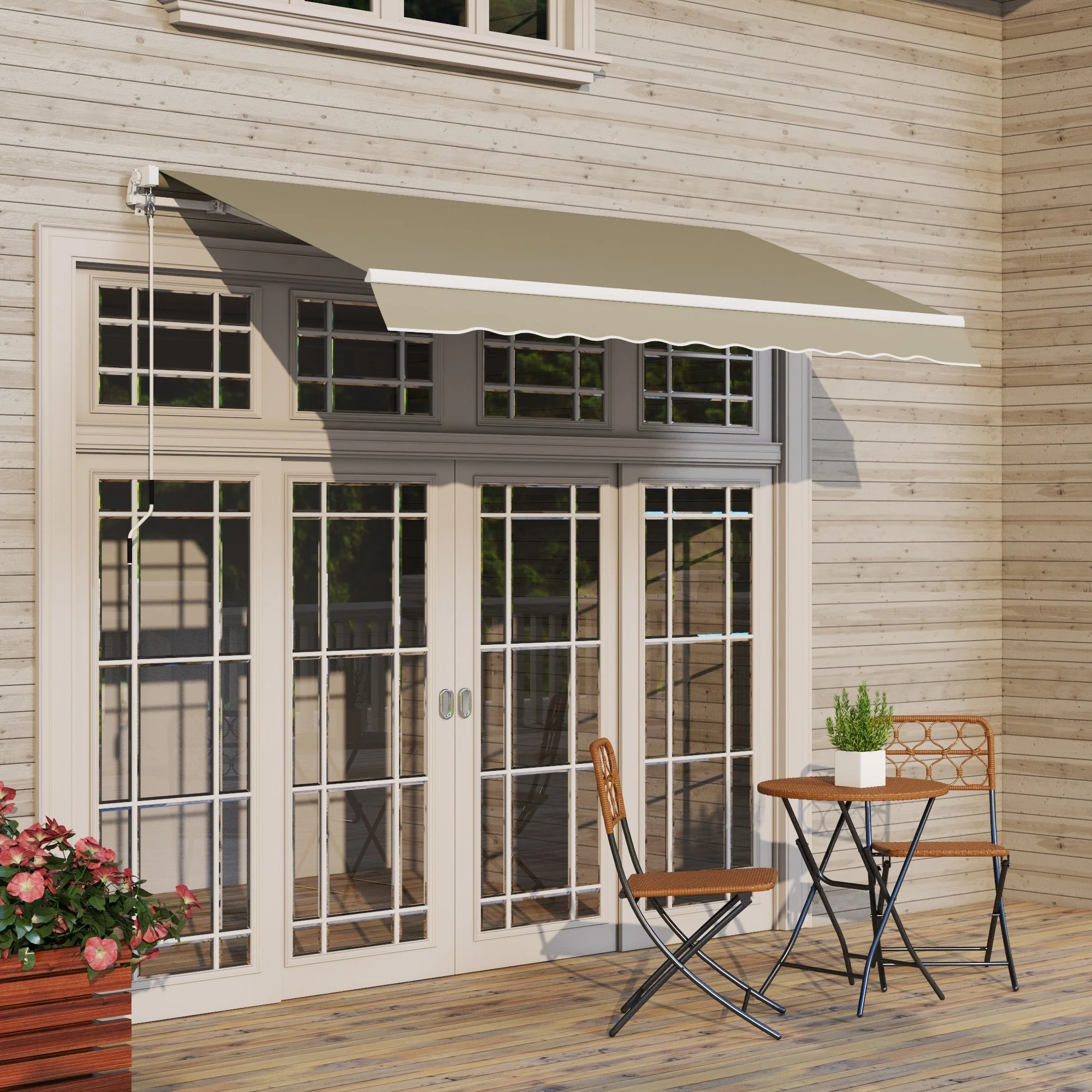 2.5 x 2m Manual Retractable Awning Canopy with Winding Handle for Garden, Patio, Khaki - Image 4