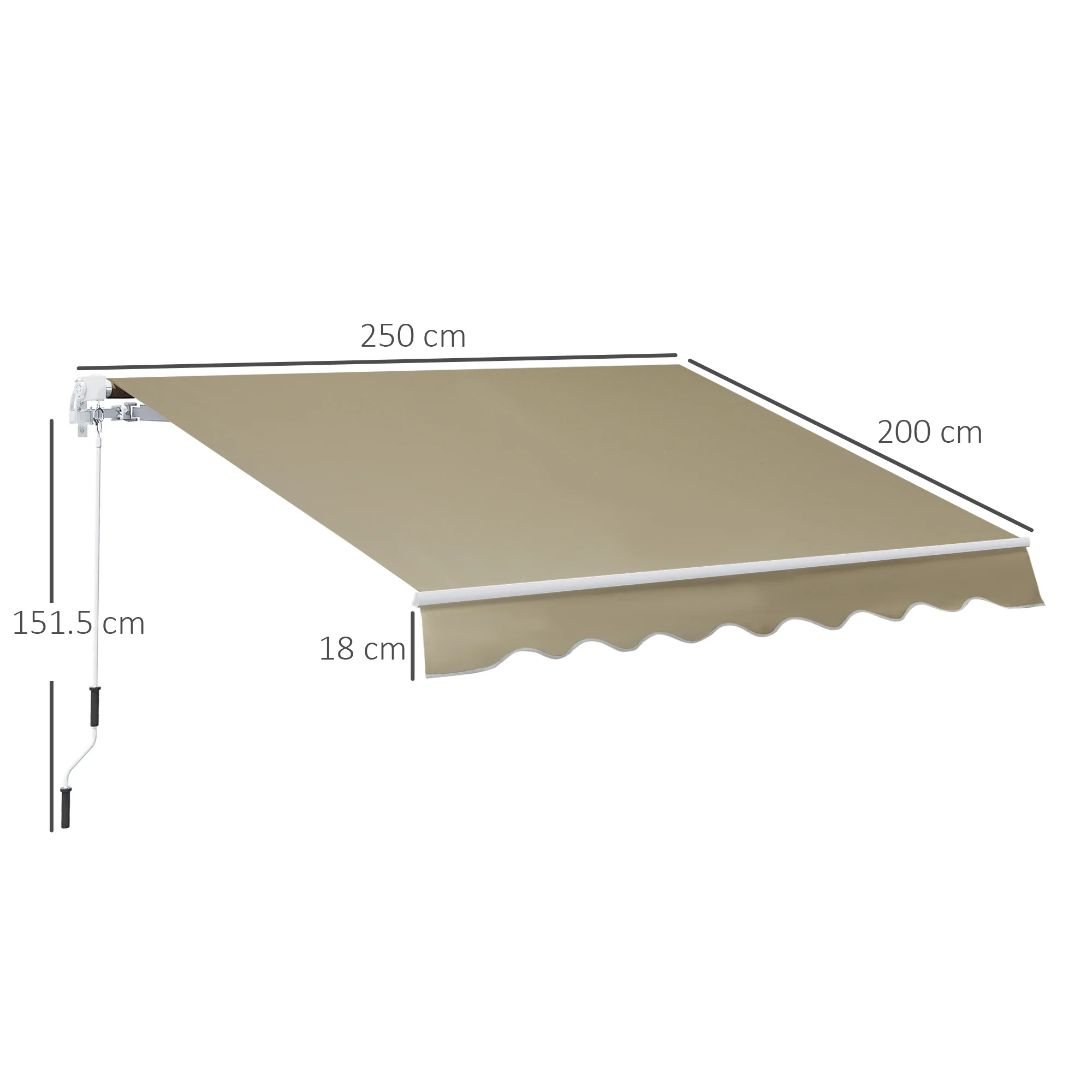 2.5 x 2m Manual Retractable Awning Canopy with Winding Handle for Garden, Patio, Khaki - Image 5