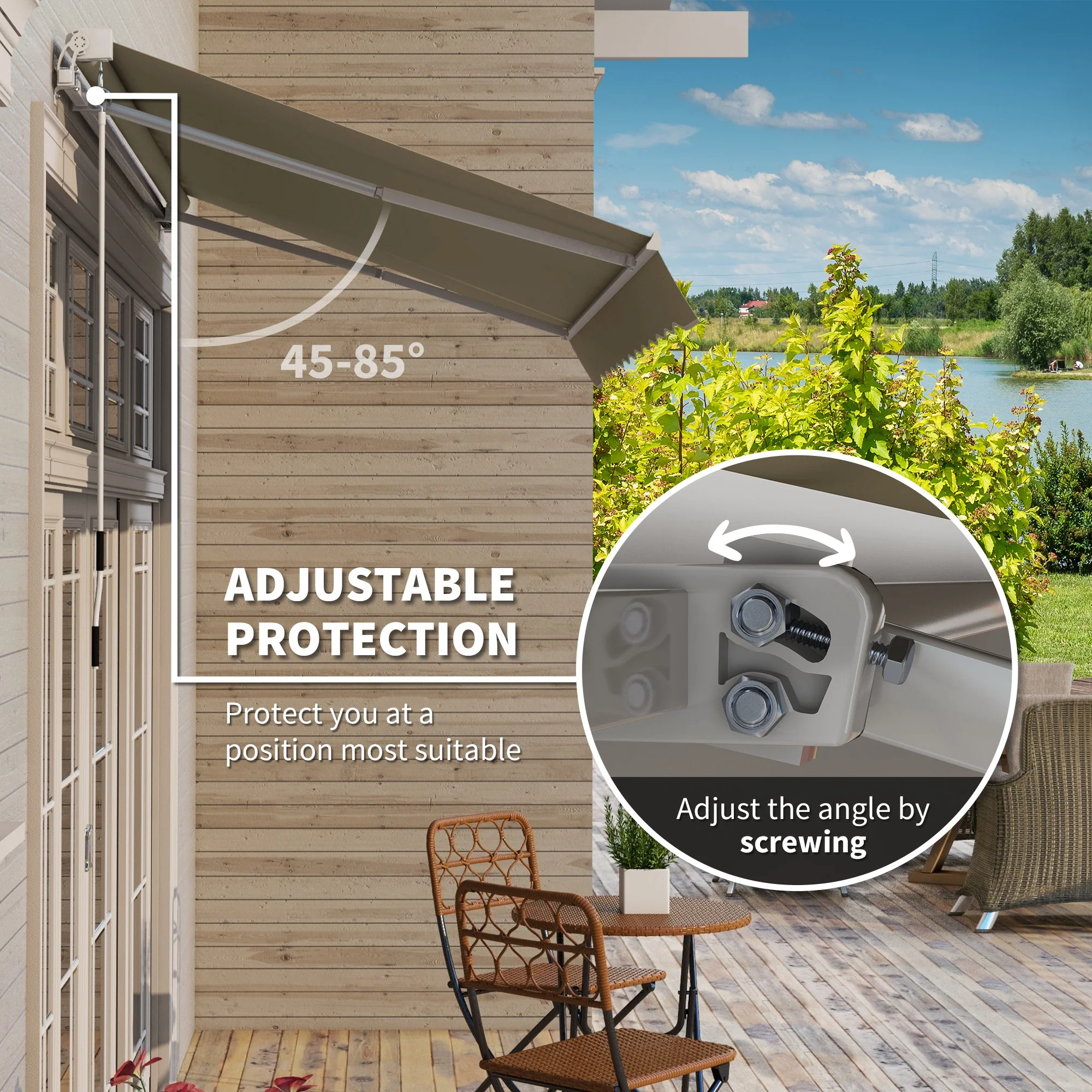 2.5 x 2m Manual Retractable Awning Canopy with Winding Handle for Garden, Patio, Khaki - Image 6