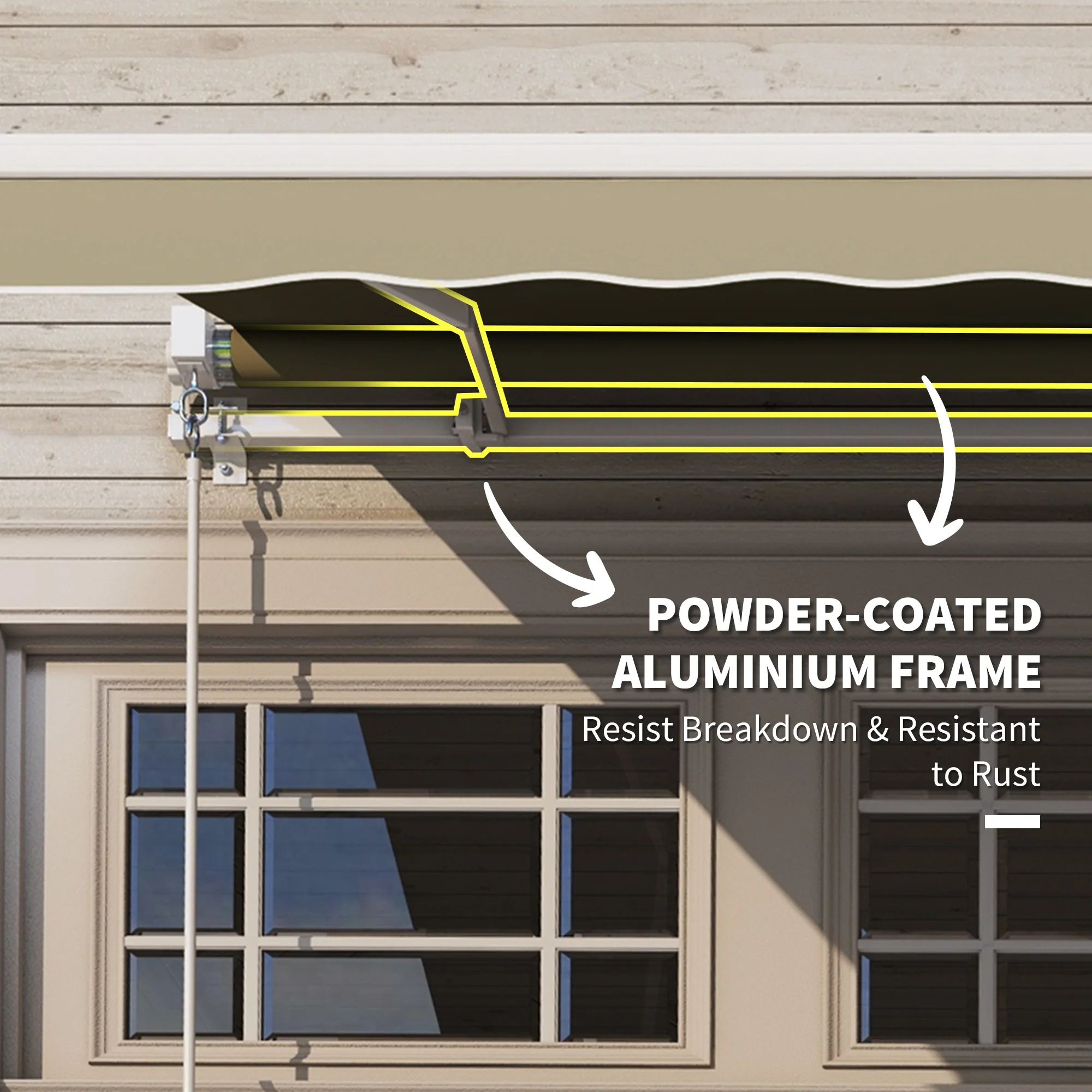 2.5 x 2m Manual Retractable Awning Canopy with Winding Handle for Garden, Patio, Khaki - Image 8