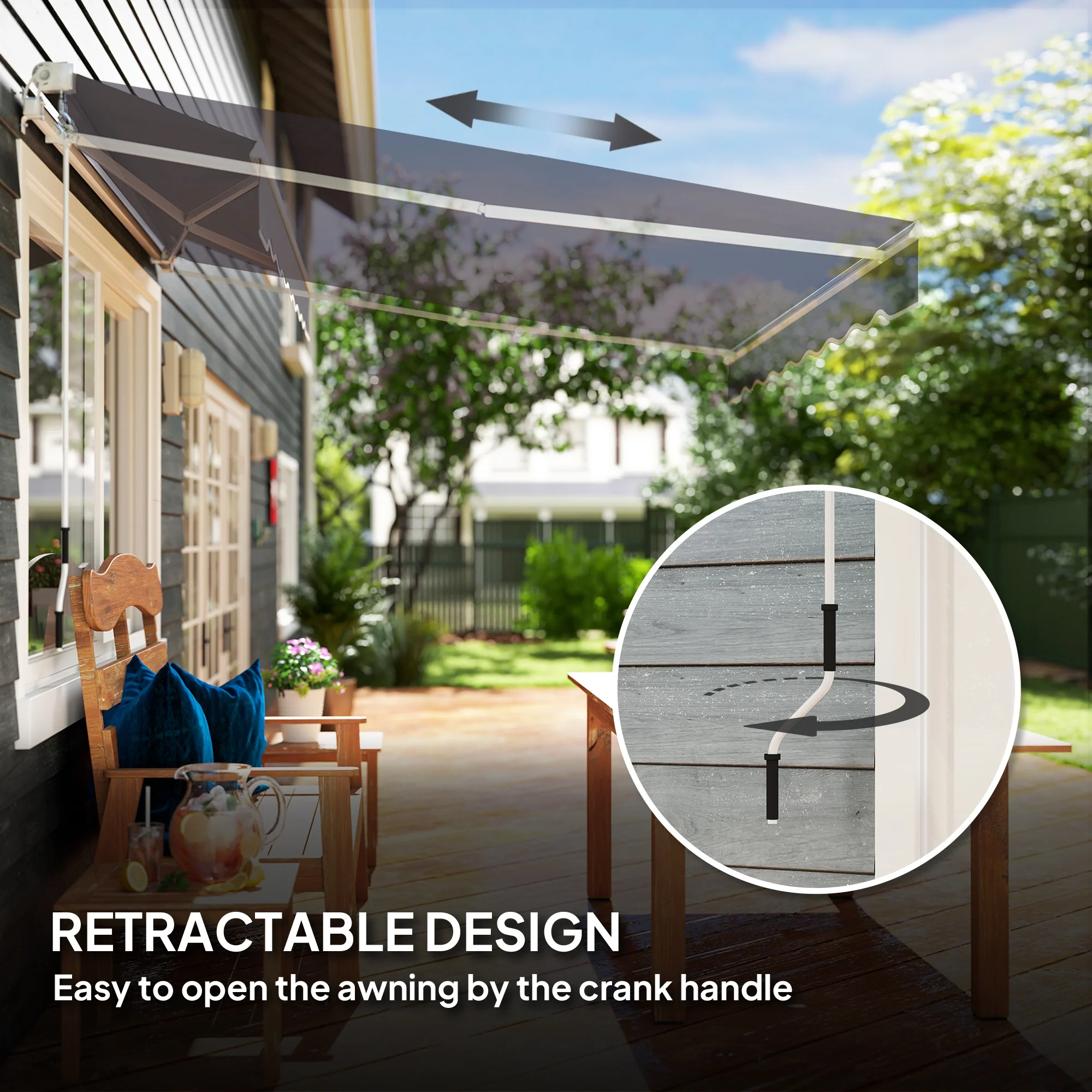 2.5 x 2m Retractable Awning with Aluminium Frame & Crank, Dark Grey - Image 10