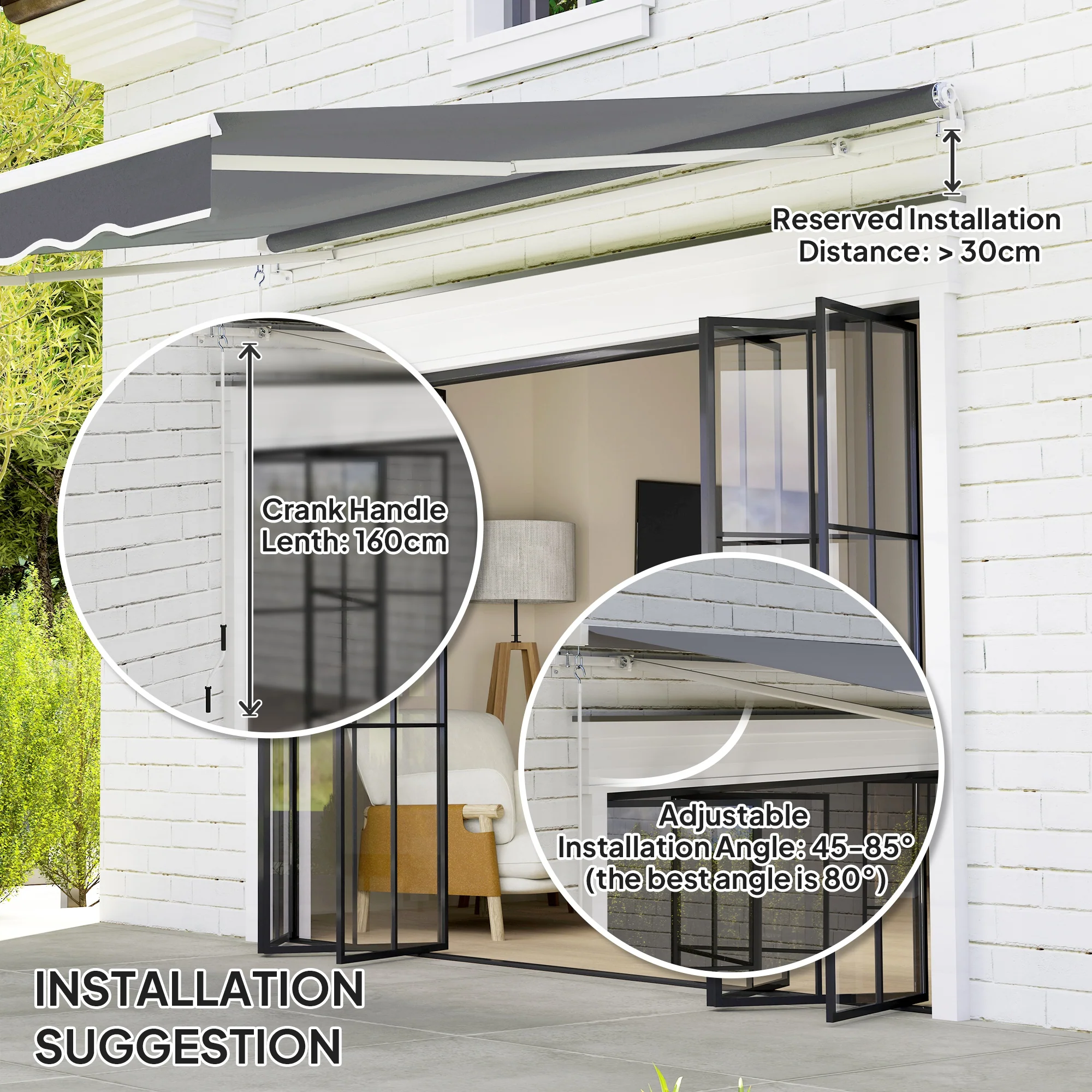 2.5 x 2m Retractable Awning with Aluminium Frame & Crank, Dark Grey - Image 11