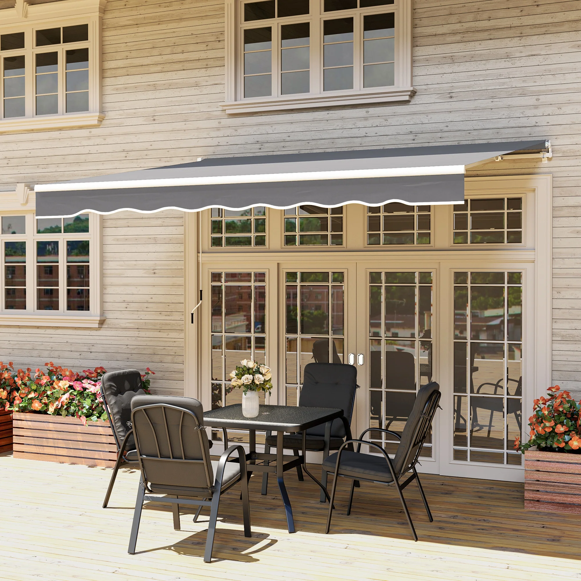 2.5 x 2m Retractable Awning with Aluminium Frame & Crank, Dark Grey - Image 4