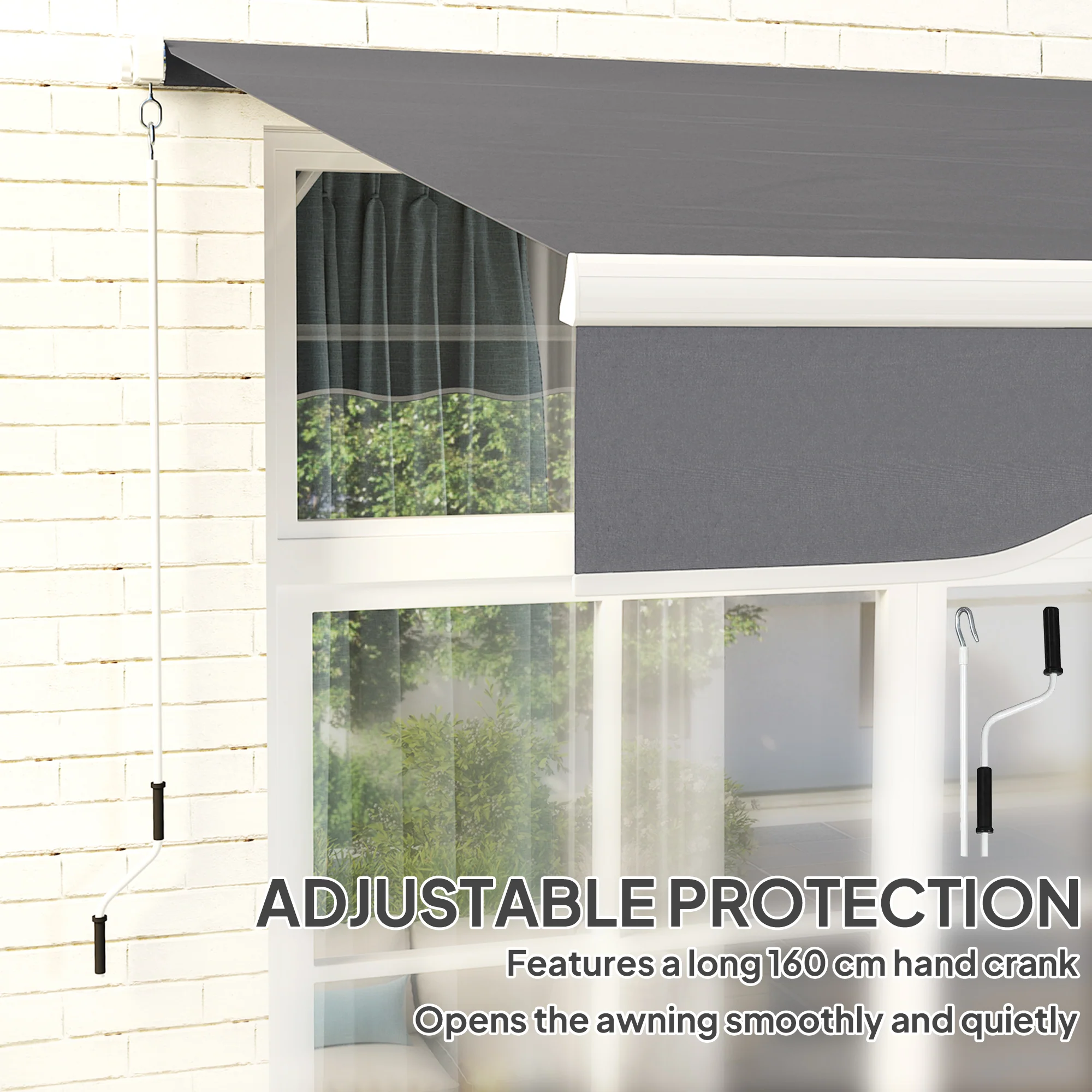 2.5 x 2m Retractable Awning with Aluminium Frame & Crank, Dark Grey - Image 7