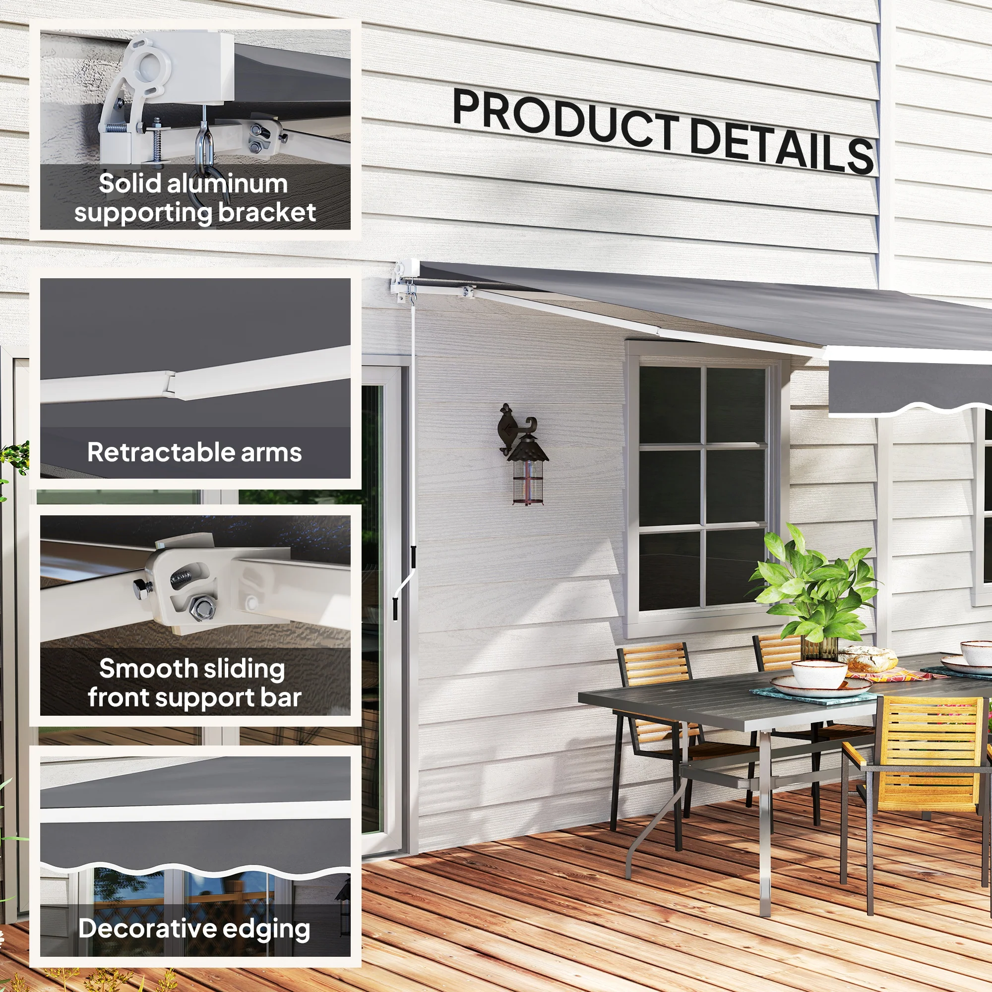 2.5 x 2m Retractable Awning with Aluminium Frame & Crank, Dark Grey - Image 9