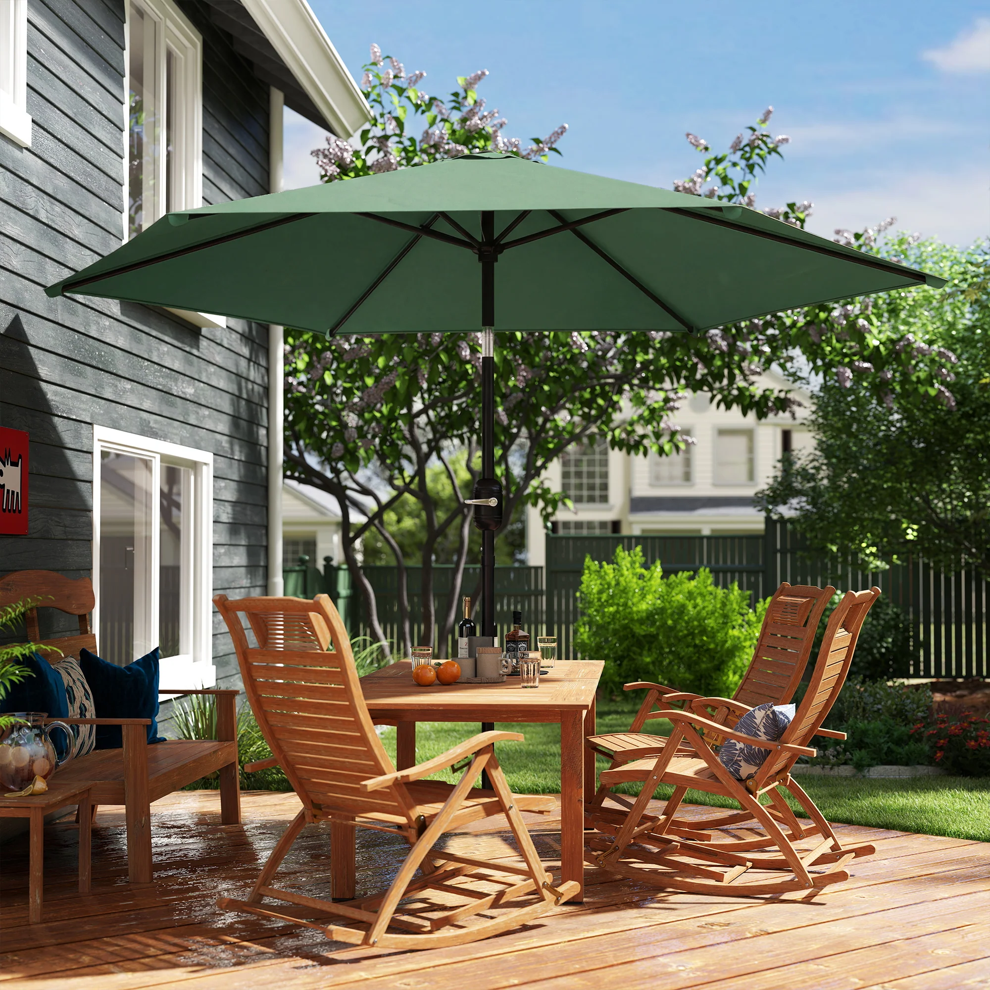 2.6 m Garden Parasol with Tilt, Crank, Vent & Aluminium Pole, Dark Green - Image 11
