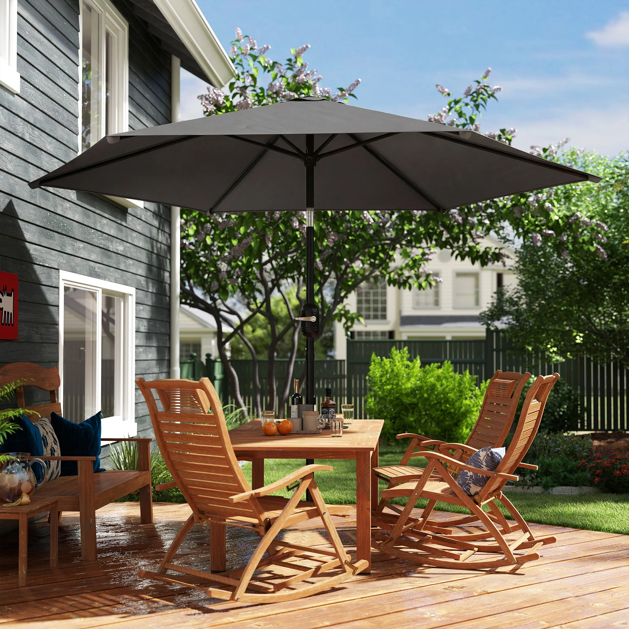 2.6 m Garden Parasol with Tilt, Crank, Vent & Aluminium Pole, Black - Image 11