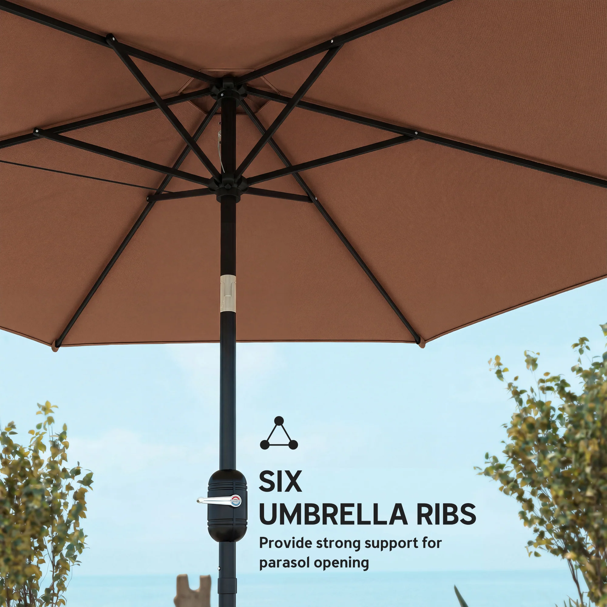 2.6 m Garden Parasol with Tilt, Crank, Vent & Aluminium Pole, Coffee - Image 10