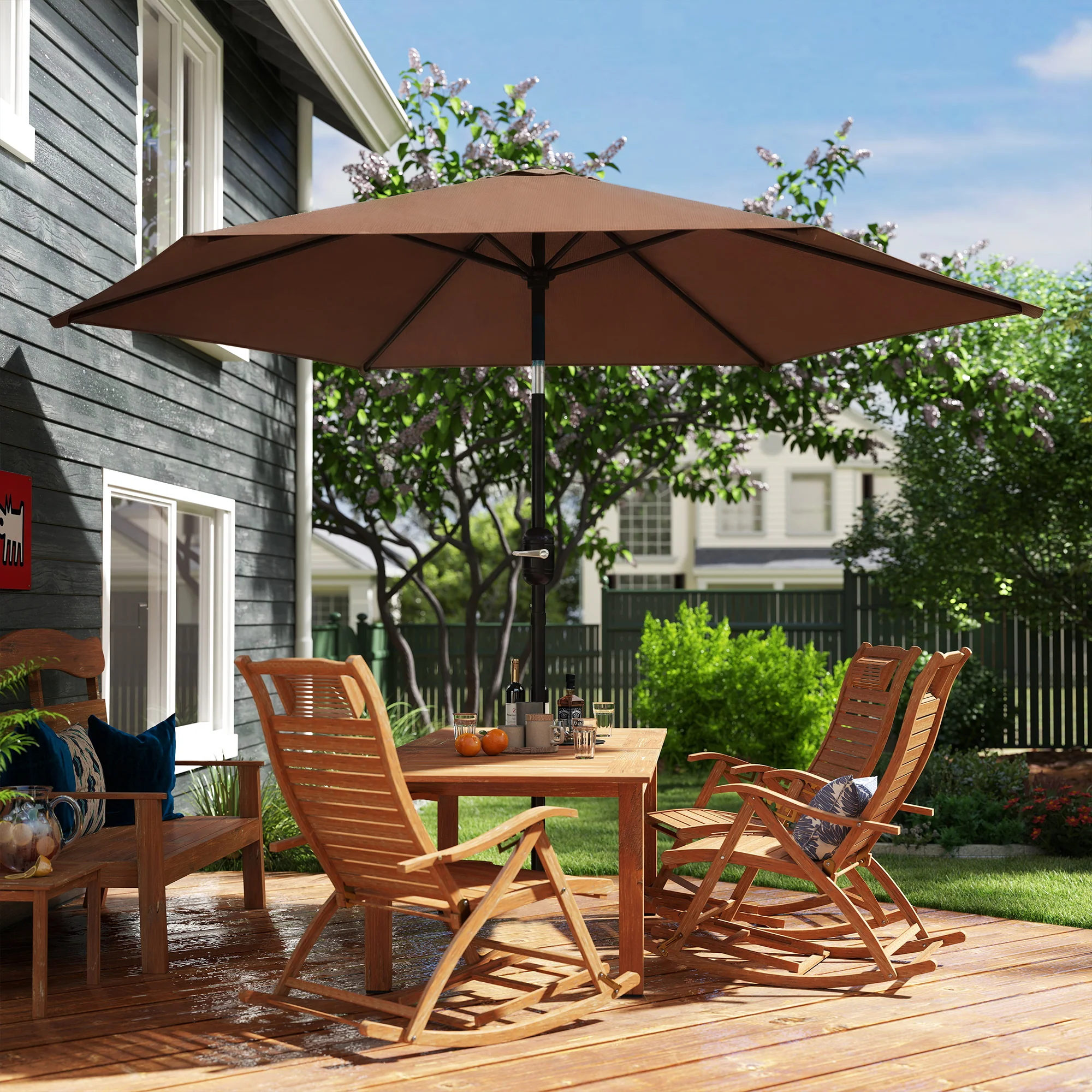 2.6 m Garden Parasol with Tilt, Crank, Vent & Aluminium Pole, Coffee - Image 11