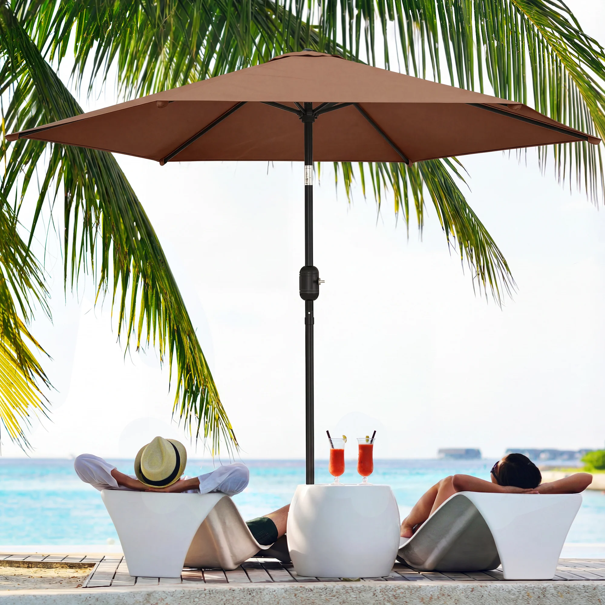 2.6 m Garden Parasol with Tilt, Crank, Vent & Aluminium Pole, Coffee - Image 4