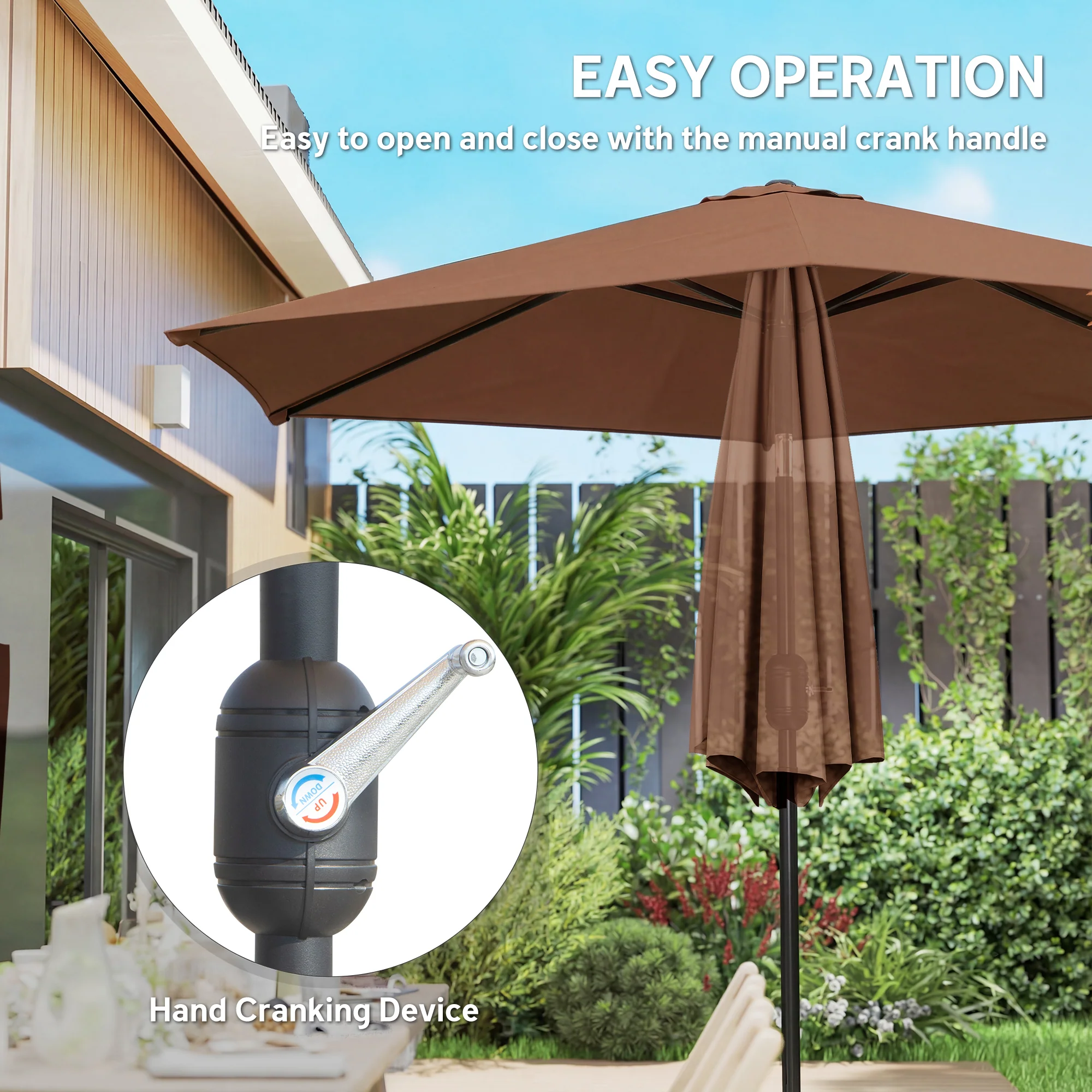 2.6 m Garden Parasol with Tilt, Crank, Vent & Aluminium Pole, Coffee - Image 6