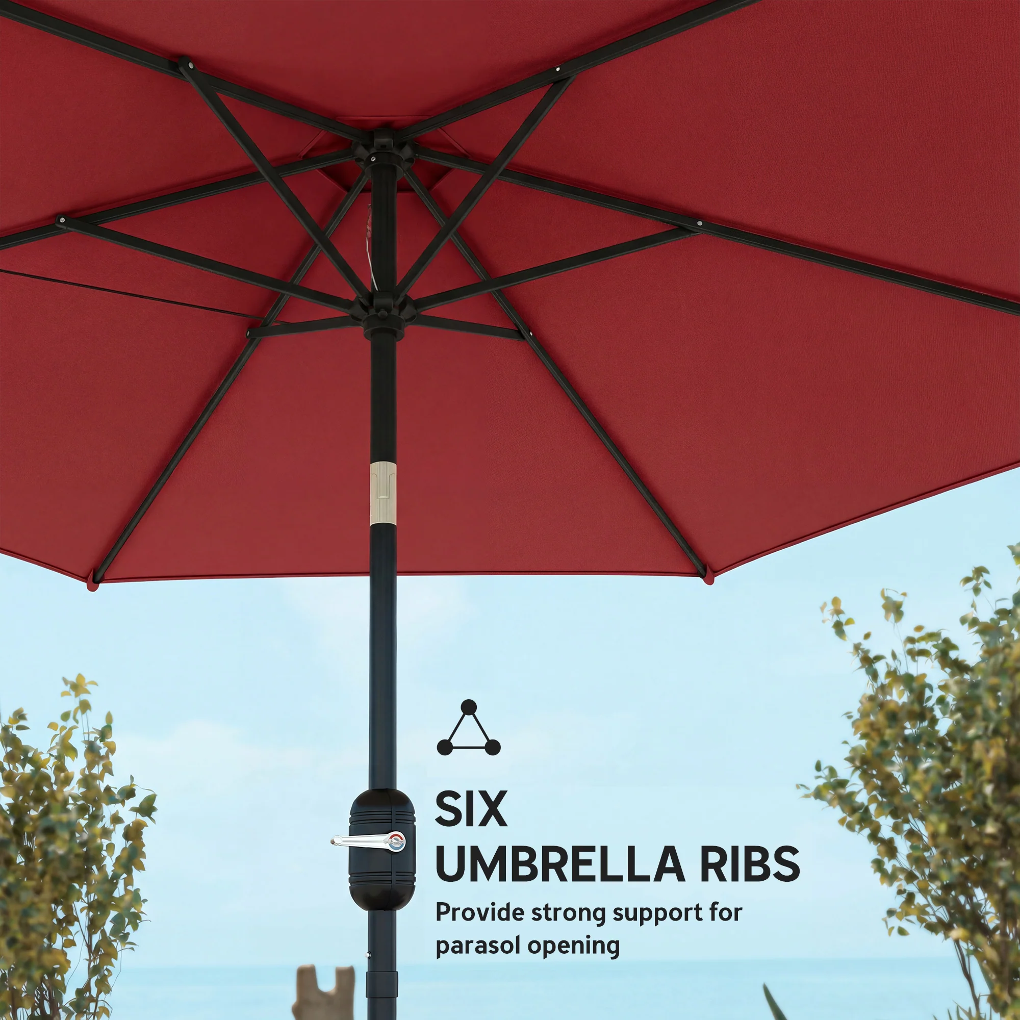 2.6 m Garden Parasol with Tilt, Crank, Vent & Aluminium Pole, Wine Red - Image 10
