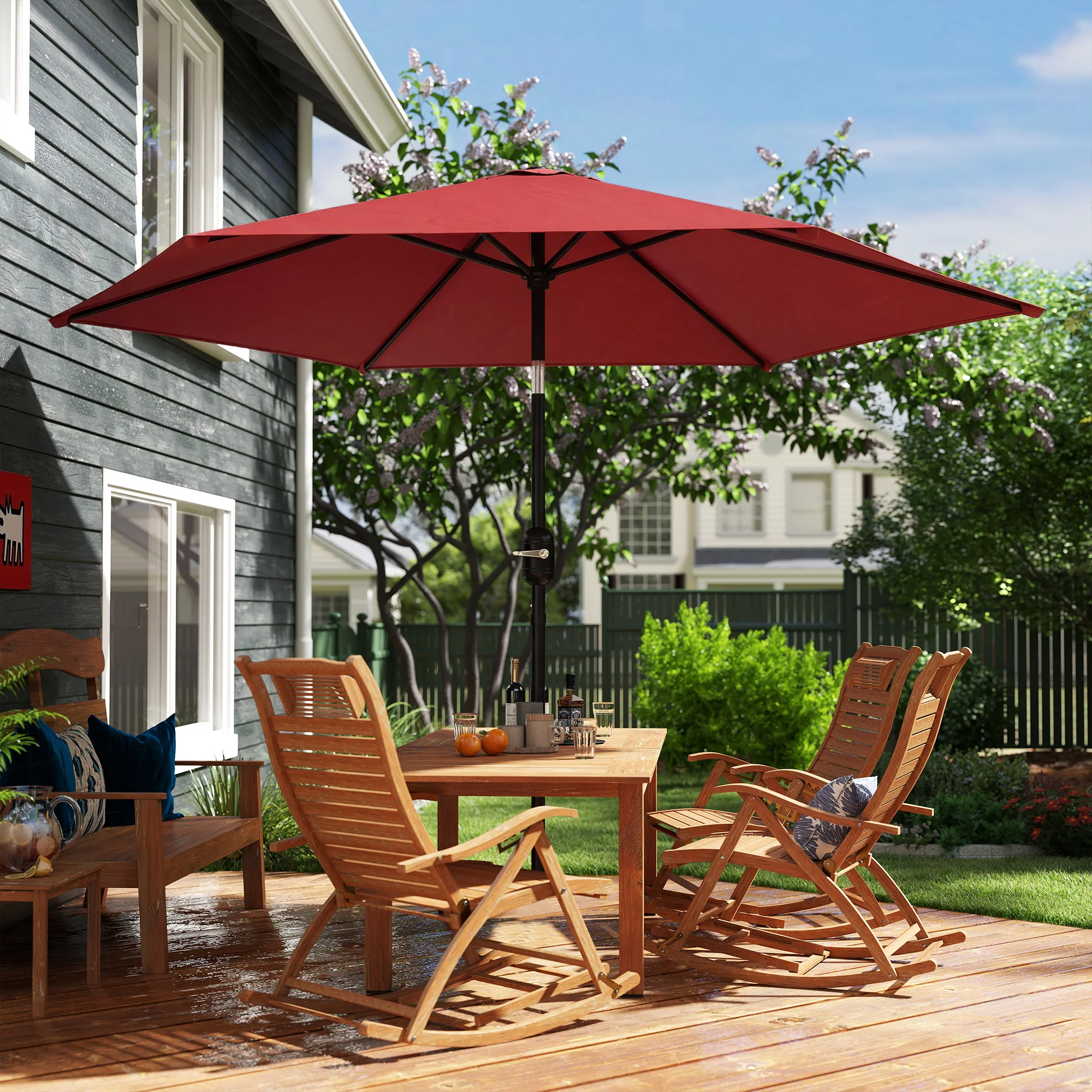 2.6 m Garden Parasol with Tilt, Crank, Vent & Aluminium Pole, Wine Red - Image 11