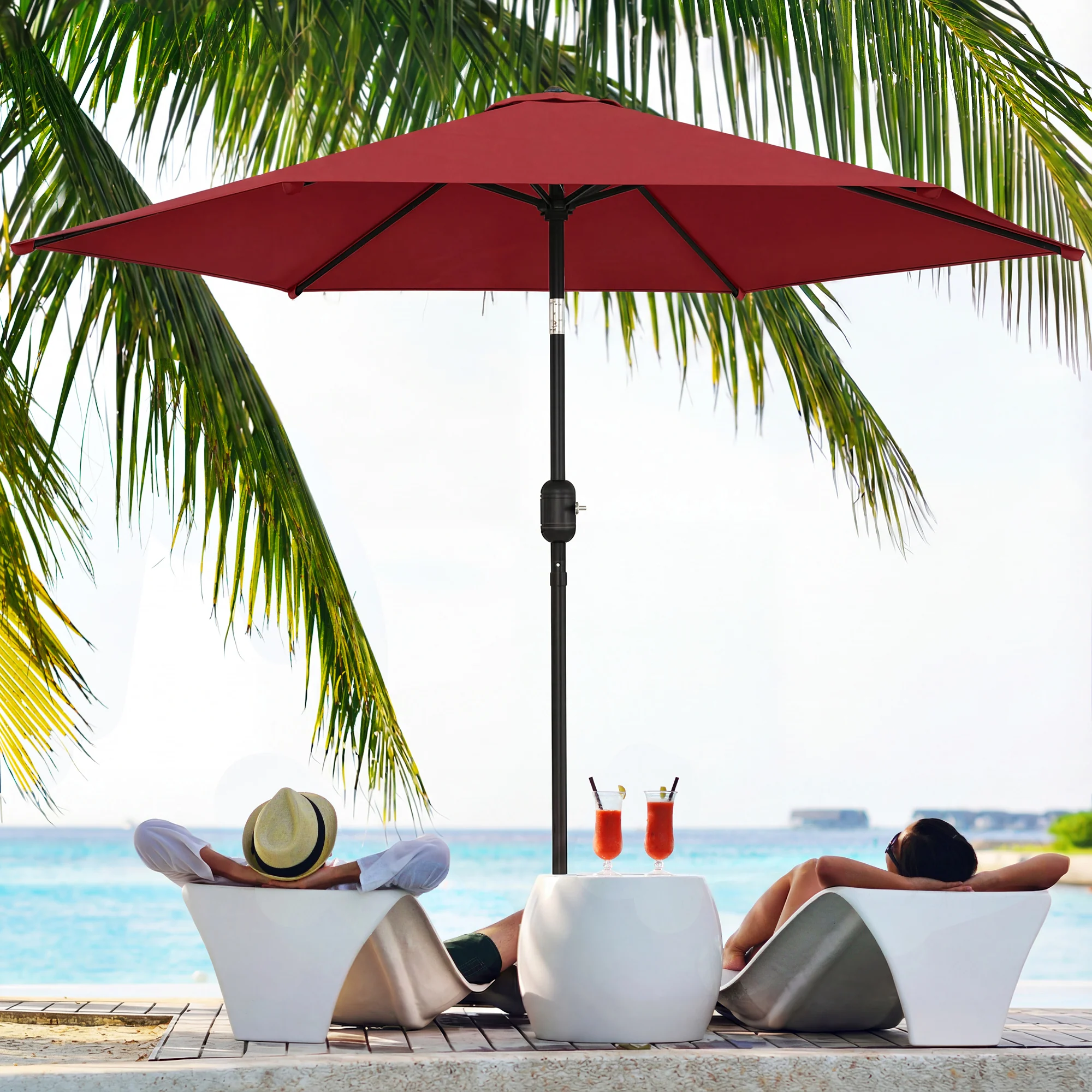 2.6 m Garden Parasol with Tilt, Crank, Vent & Aluminium Pole, Wine Red - Image 4