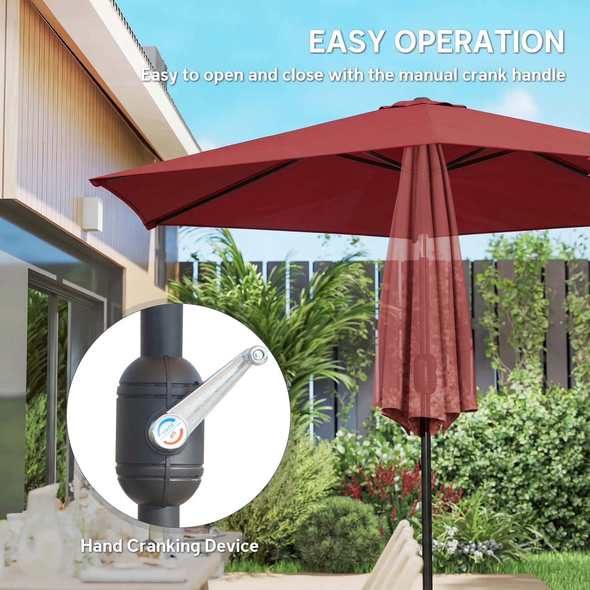 2.6 m Garden Parasol with Tilt, Crank, Vent & Aluminium Pole, Wine Red - Image 6