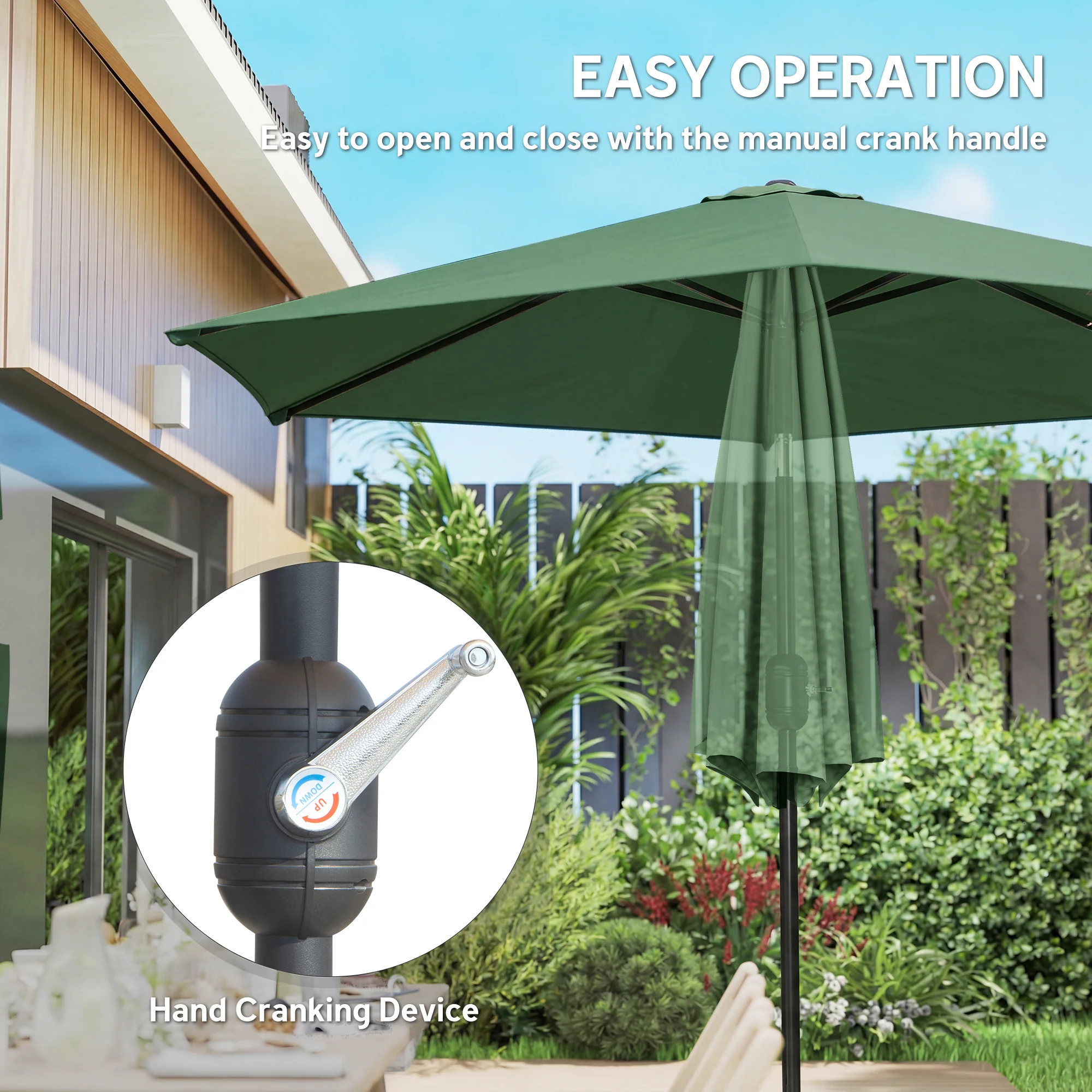 2.6 m Garden Parasol with Tilt, Crank, Vent & Aluminium Pole, Dark Green - Image 6