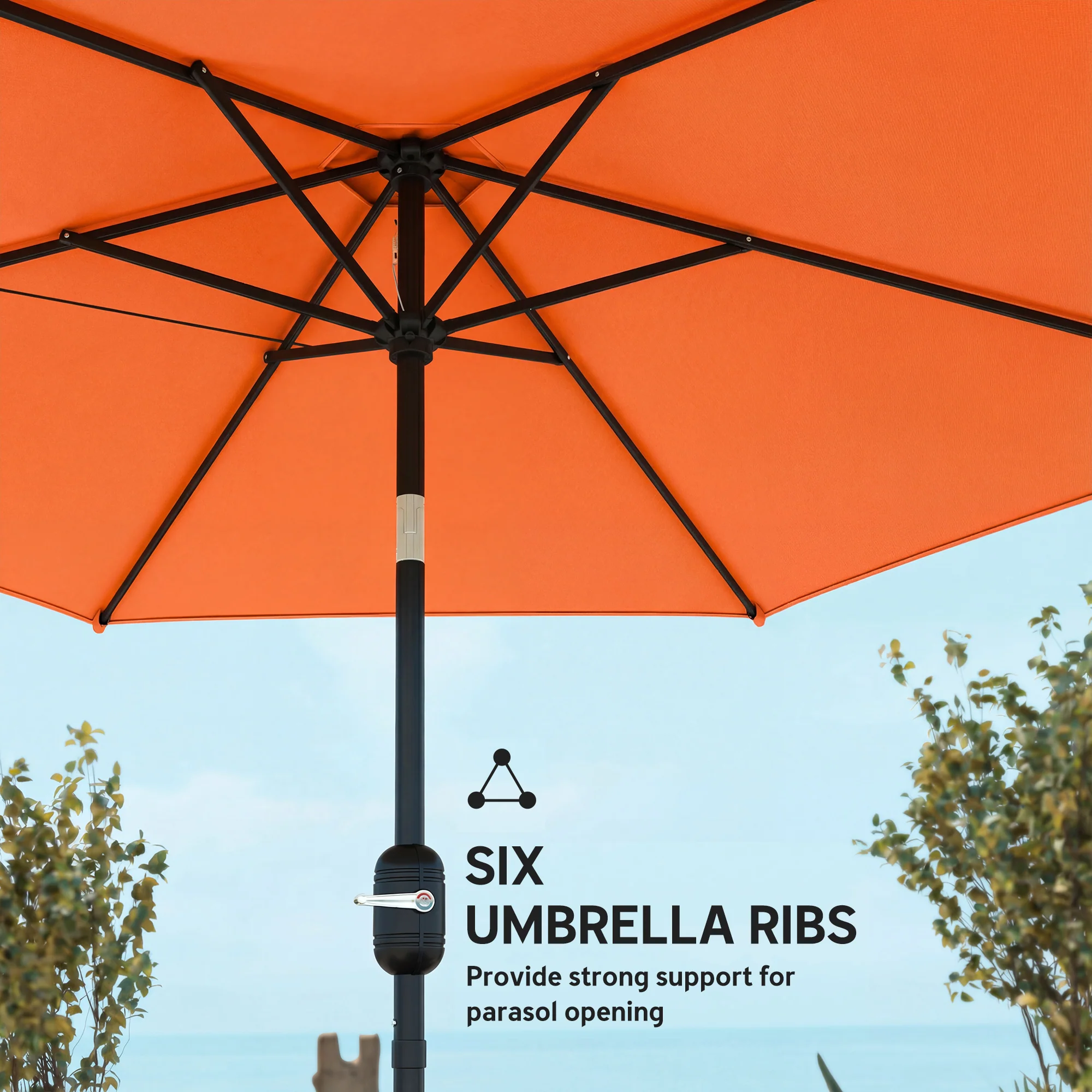 2.6 m Garden Parasol with Tilt, Crank, Vent & Aluminium Pole, Orange - Image 10