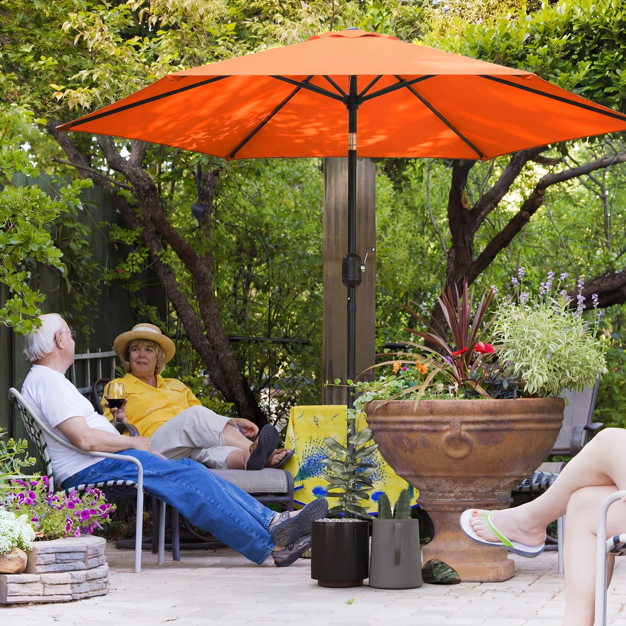 2.6 m Garden Parasol with Tilt, Crank, Vent & Aluminium Pole, Orange - Image 3