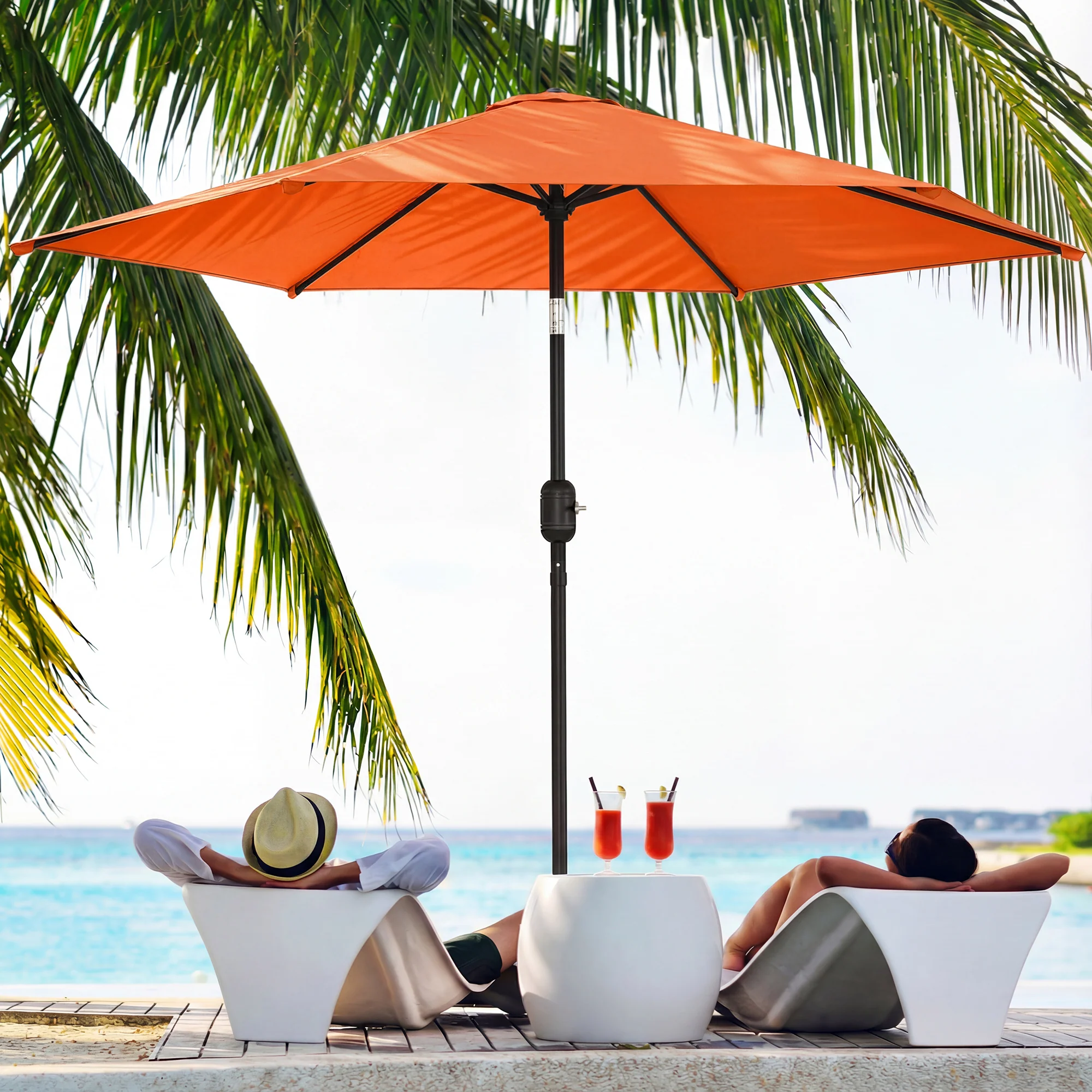 2.6 m Garden Parasol with Tilt, Crank, Vent & Aluminium Pole, Orange - Image 4