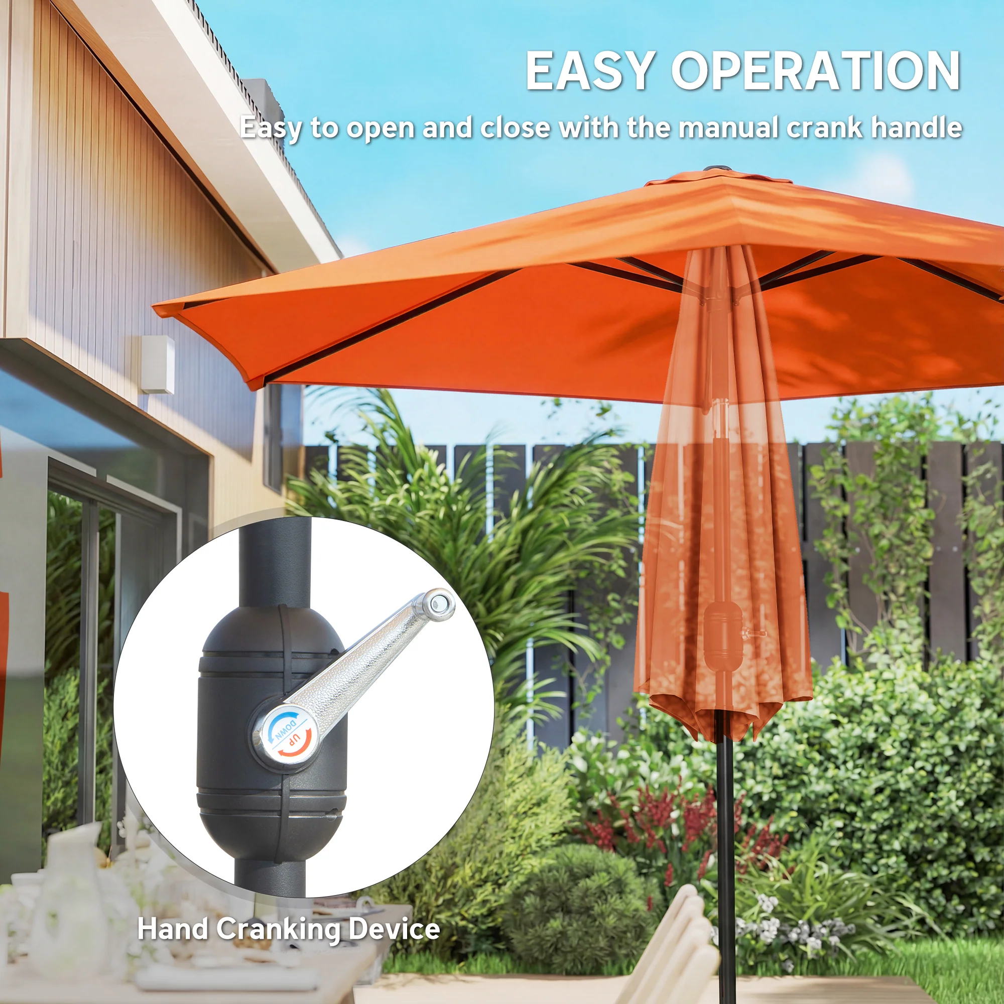 2.6 m Garden Parasol with Tilt, Crank, Vent & Aluminium Pole, Orange - Image 6
