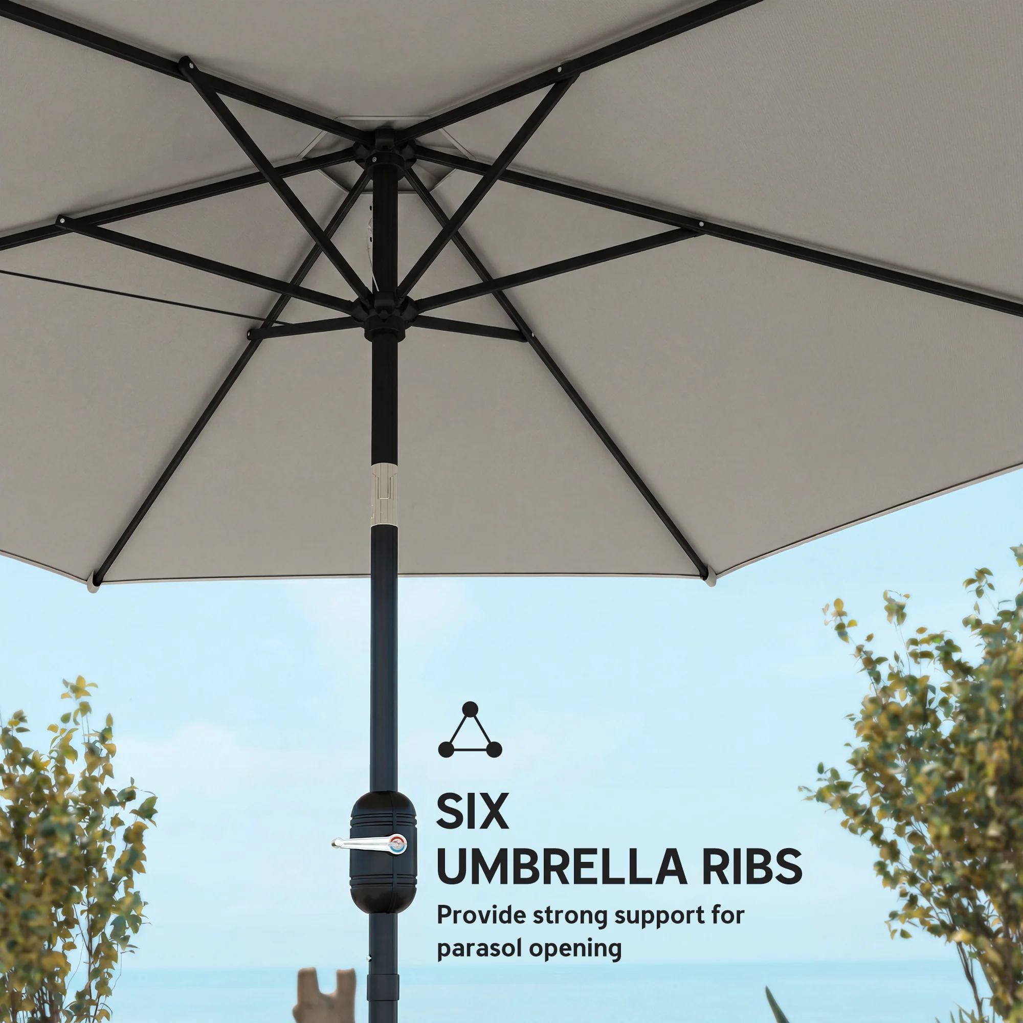 2.6 m Garden Parasol with Tilt, Crank, Vent & Aluminium Pole, Light Grey - Image 10