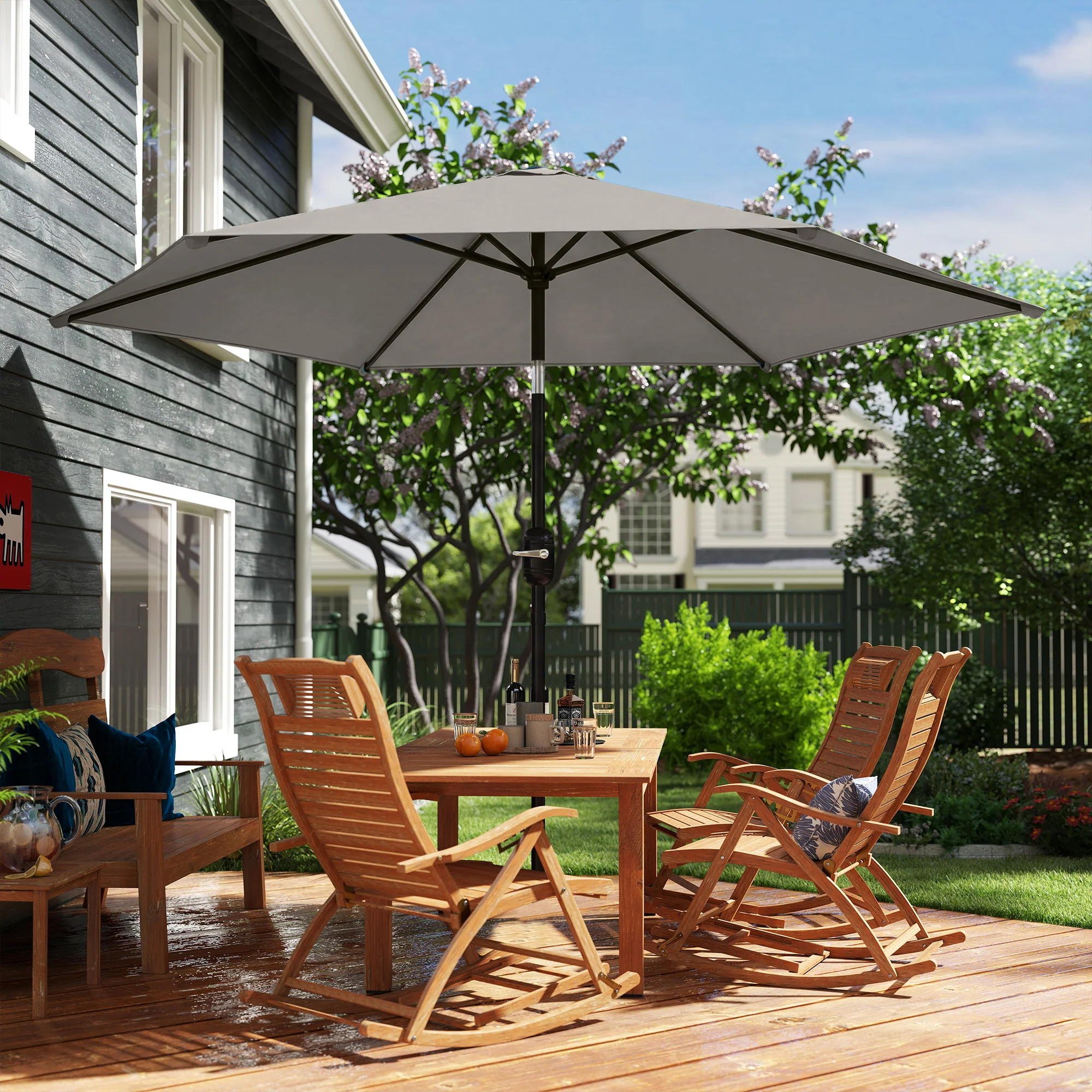 2.6 m Garden Parasol with Tilt, Crank, Vent & Aluminium Pole, Light Grey - Image 11