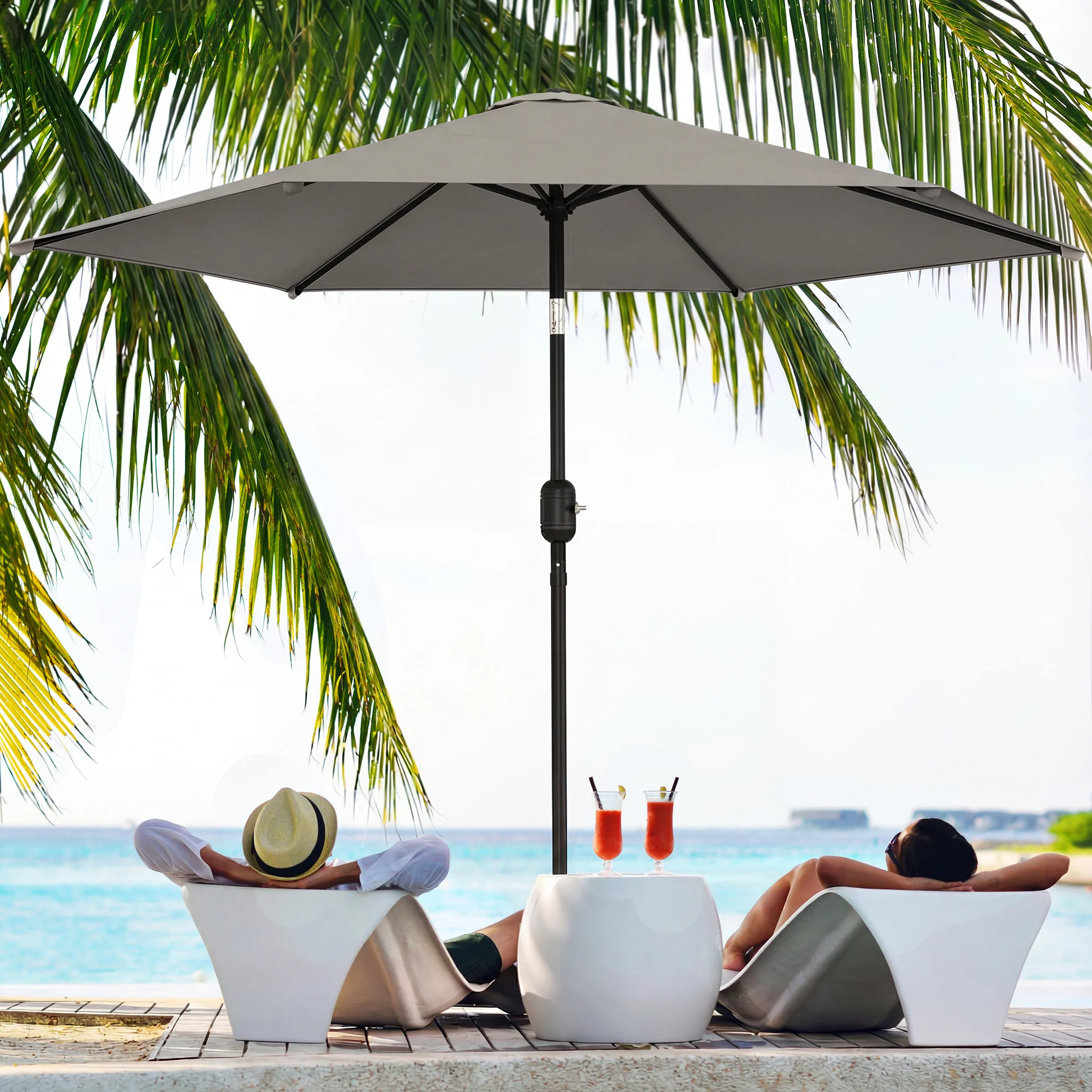 2.6 m Garden Parasol with Tilt, Crank, Vent & Aluminium Pole, Light Grey - Image 4