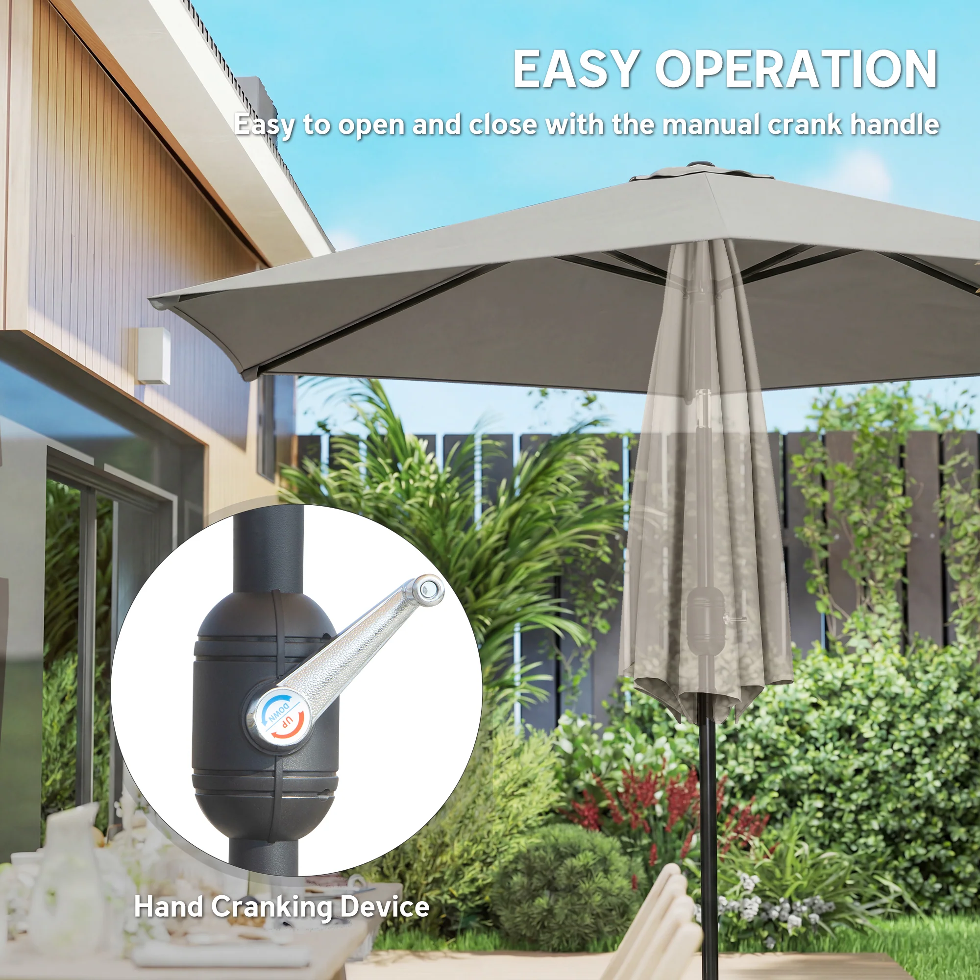 2.6 m Garden Parasol with Tilt, Crank, Vent & Aluminium Pole, Light Grey - Image 6