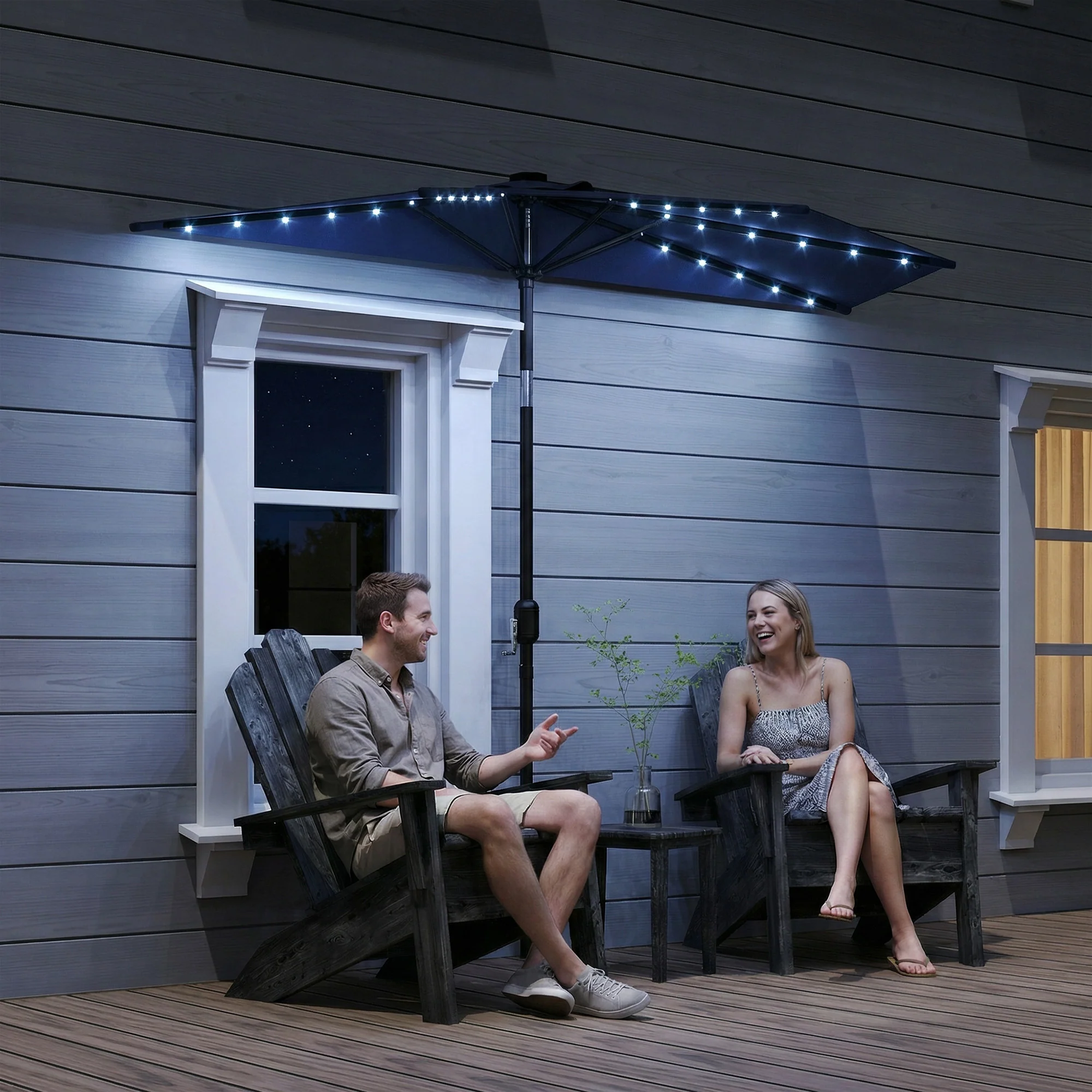 2.6 m Half Garden Parasol with Solar LED Lights and Tilt, Dark Blue - Image 4