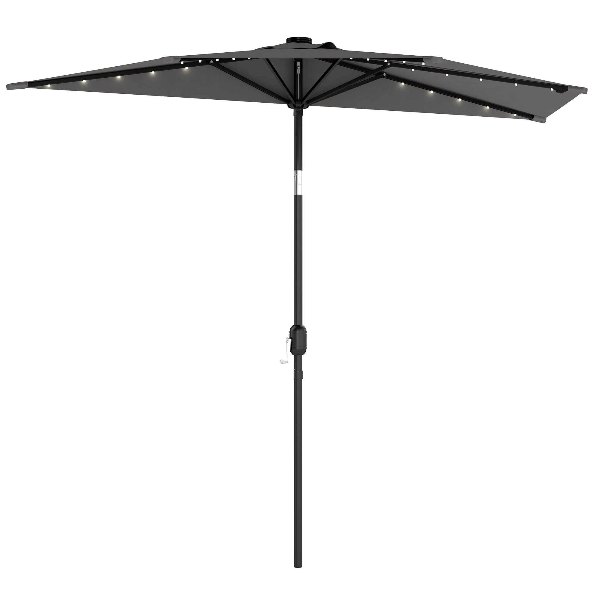 2.6 m Half Garden Parasol with Solar LED Lights and Tilt, Dark Grey