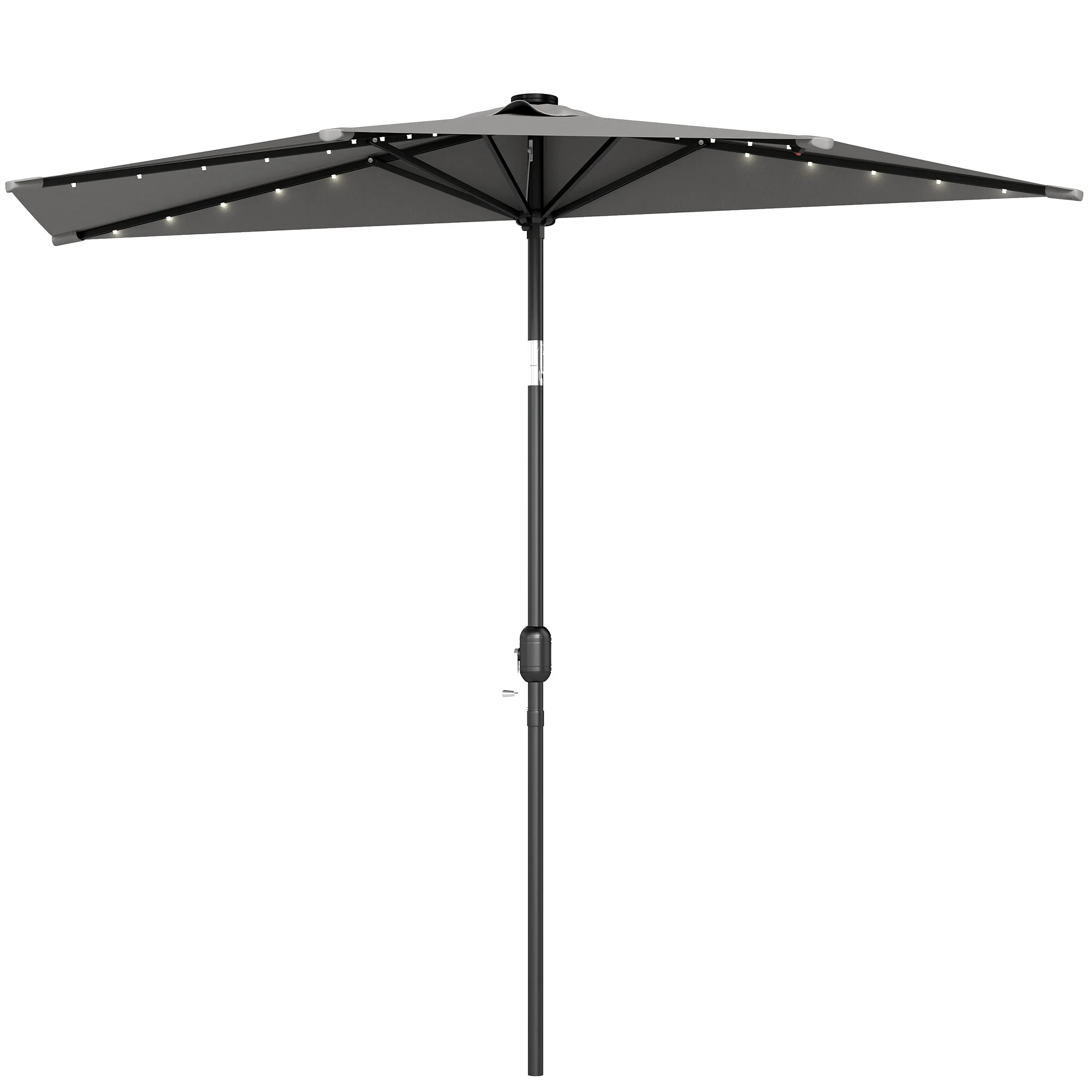 2.6 m Half Garden Parasol with Solar LED Lights and Tilt, Dark Grey - Image 2