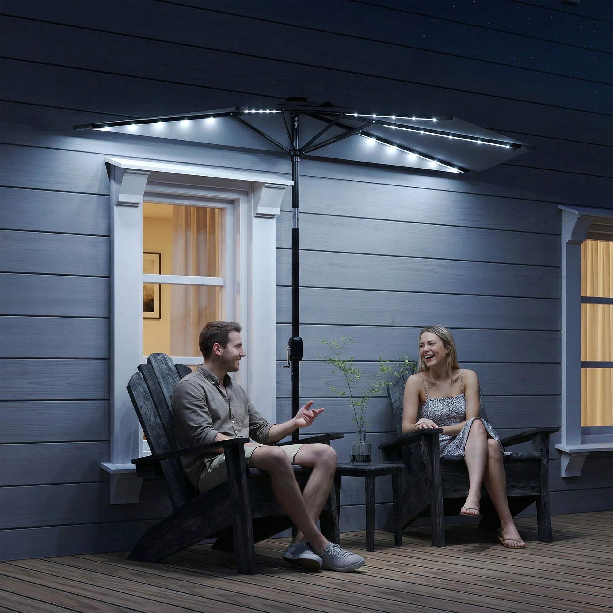 2.6 m Half Garden Parasol with Solar LED Lights and Tilt, Dark Grey - Image 4