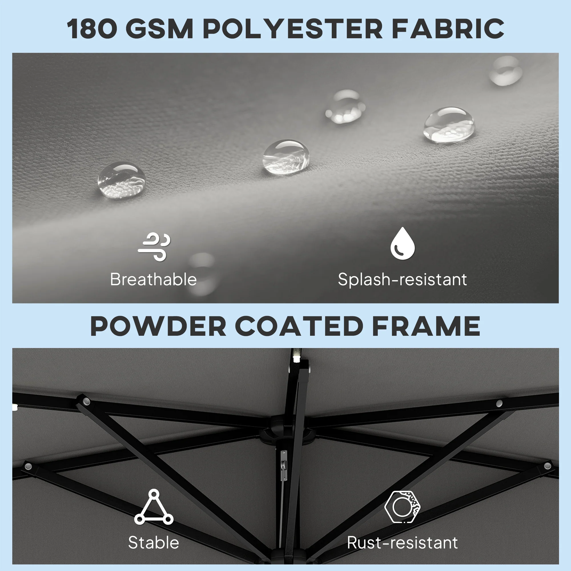 2.6 m Half Garden Parasol with Solar LED Lights and Tilt, Dark Grey - Image 9