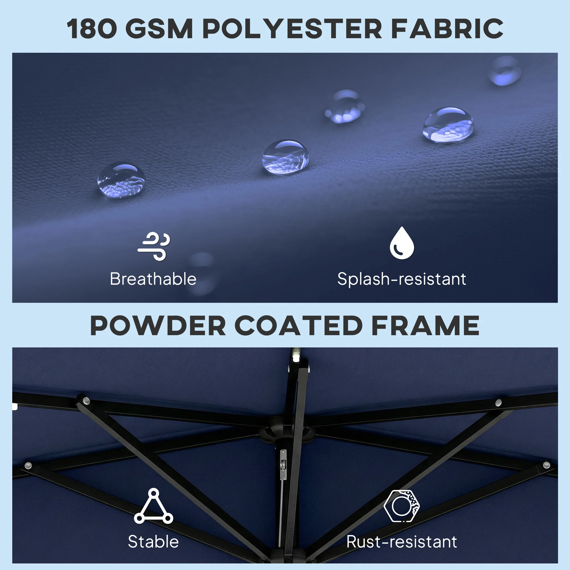 2.6 m Half Garden Parasol with Solar LED Lights and Tilt, Dark Blue - Image 9