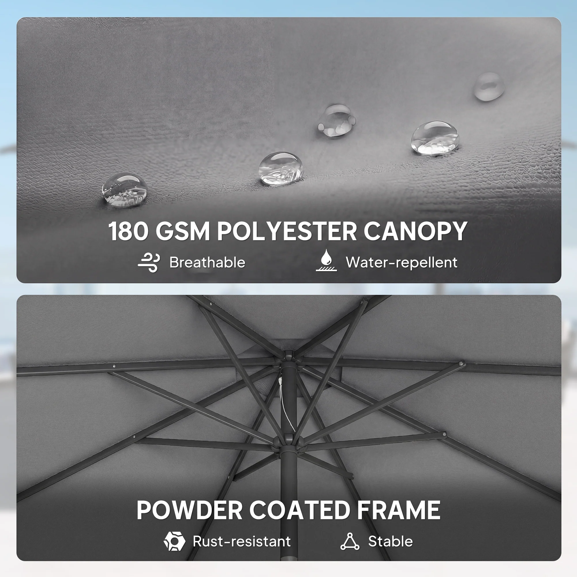 2.7 m Garden Parasol with Cross Base, Sandbag and Tilt, Light Grey - Image 9